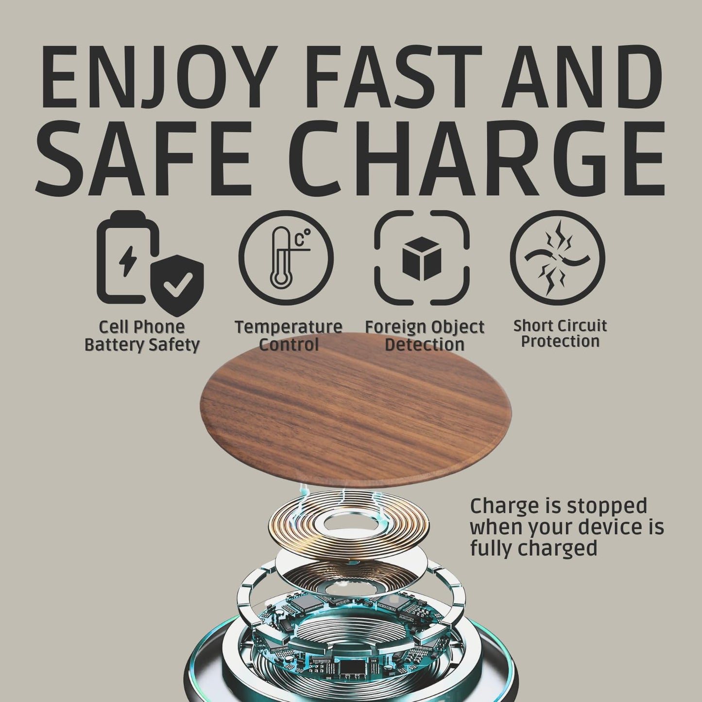 GARCIX 15W Wooden Wireless Charger | Stylish Design Qi Wireless Charger Station | USB Type C Cable | Compatible for iPhone 15 14 13 Pro MAX X Plus, Samsung Galaxy Ultra, Airpods