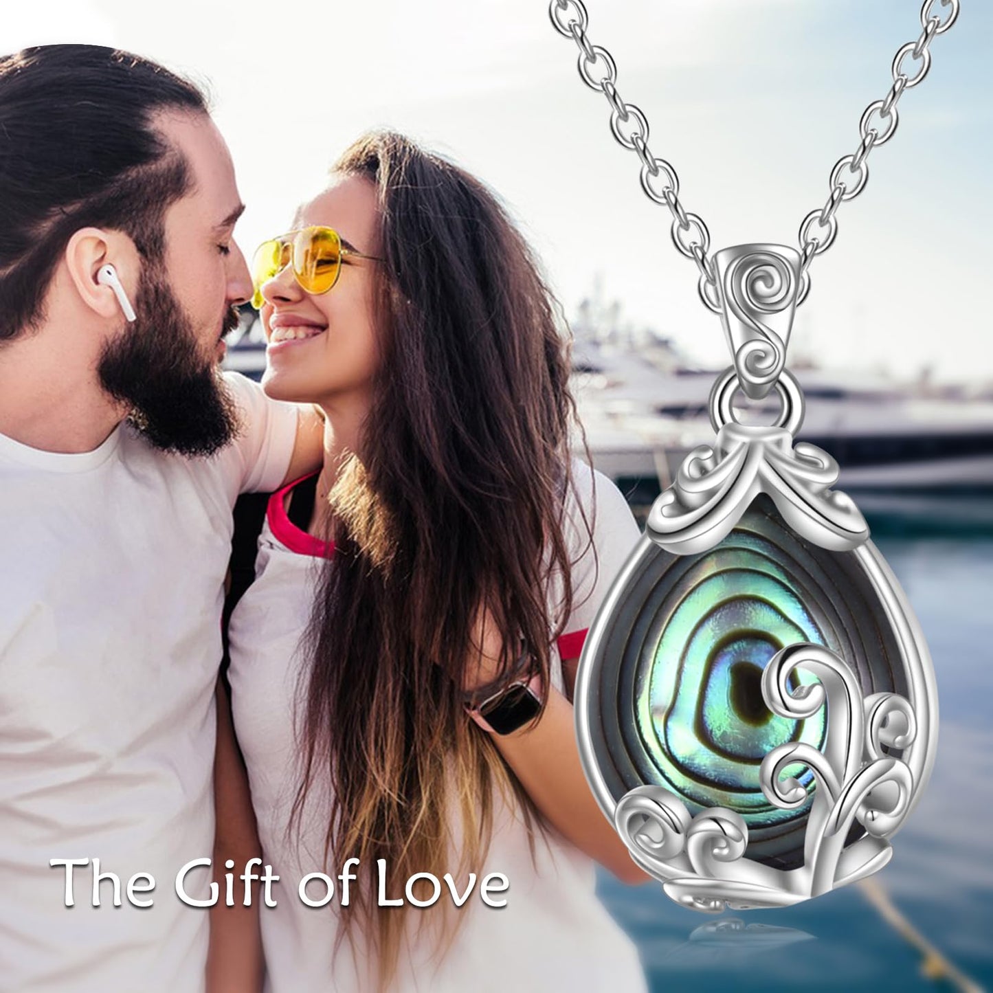 POPLYKE Sterling Silver Abalone Shell Filigree Teardrop Pendant Necklace Gemstone Crystal Jewelry for Women
