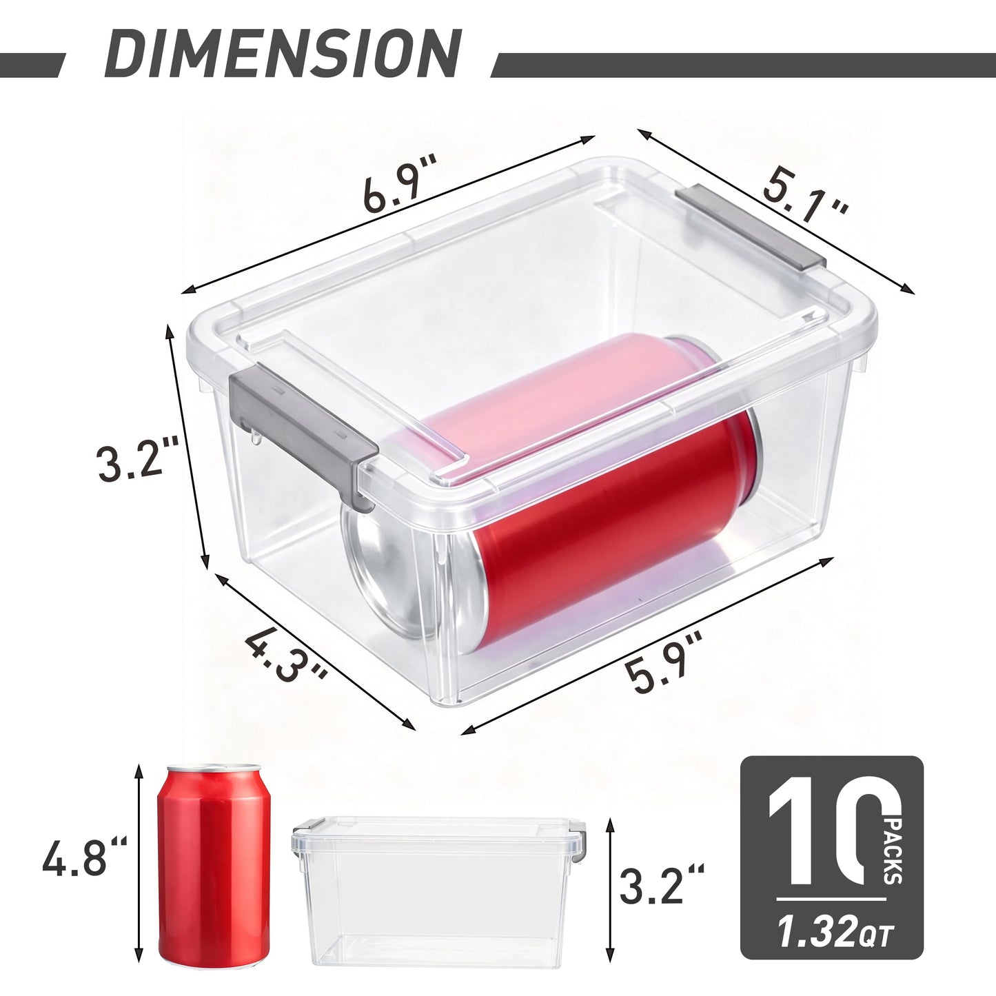 Citylife 1.3 QT 10 Pack Small Storage Bins Plastic Storage Container Stackable Box with Lids for Organizing, Clear White