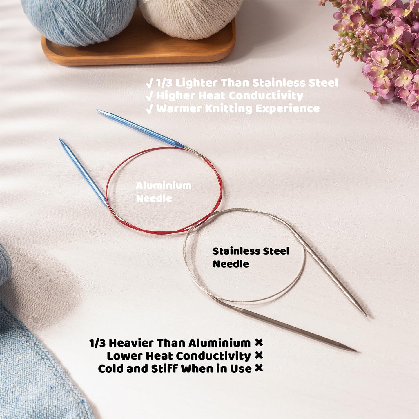Ruidi Interchangeable Aluminum Circular Knitting Needles Set - 13 Pairs of 4 Inch (10cm) Needles with 4 Cables, Needle Holders & Leather Bag - Perfect for Smooth Knitting & Versatile Projects