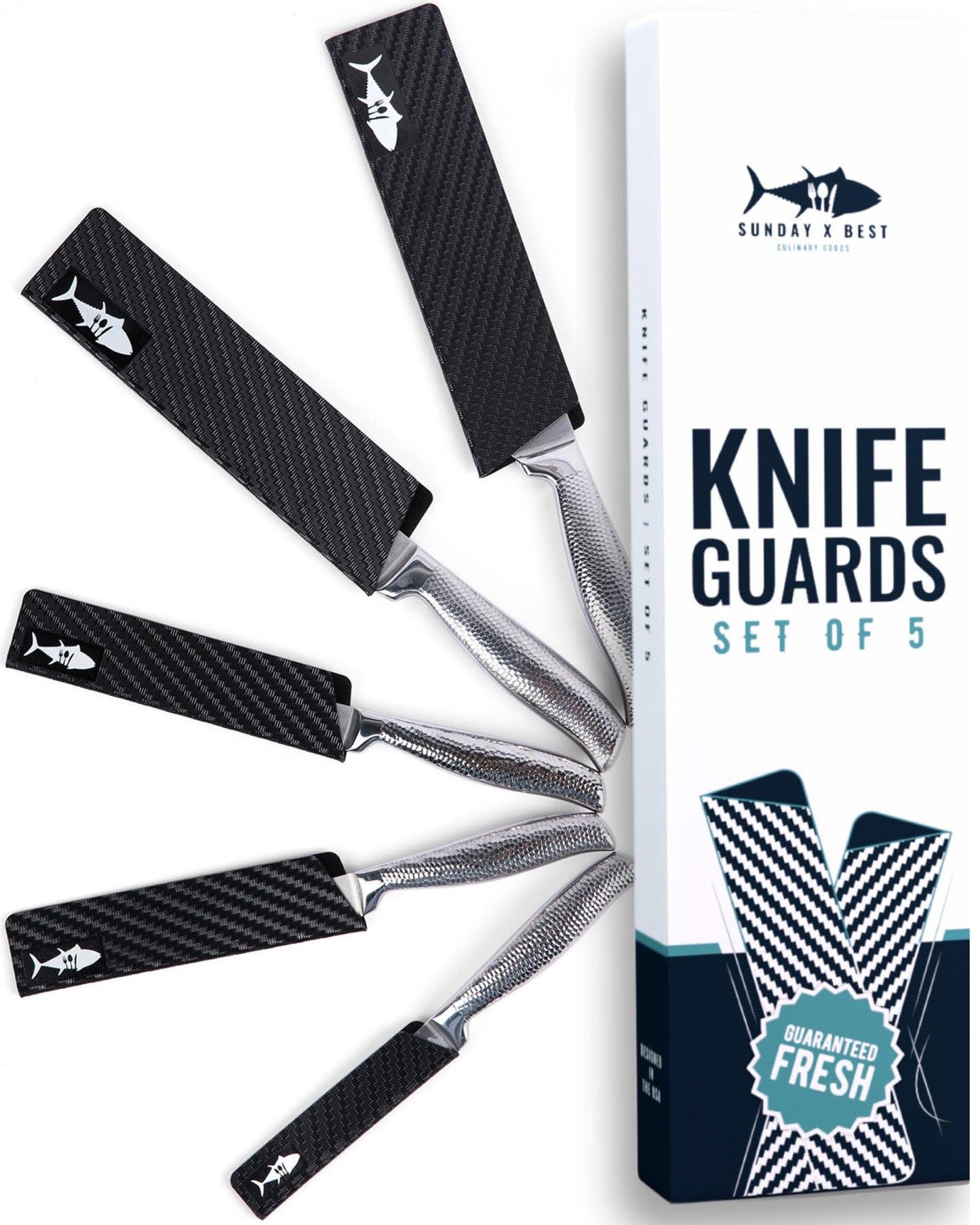 Set of 5 Knife Guards - Protective Knife Sheaths with Felt-Lined Interior for Sharp Blades, Textured Grip for Easy Handling, Fits variety of chef & kitchen Knife sizes