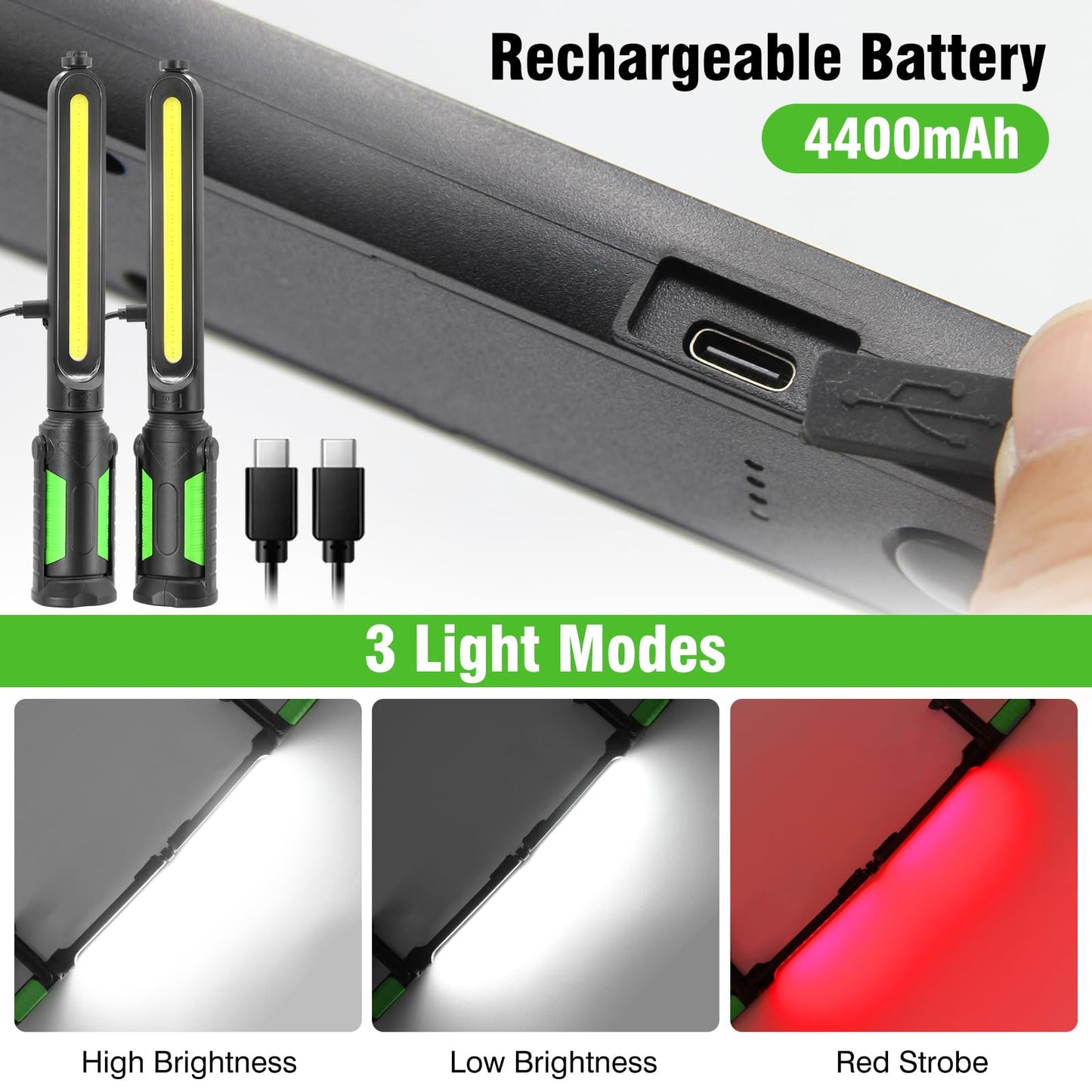 SYLSTAR Work Light for Mechanic, 2400LM LED, 4400mAh Rechargeable, Magnetic, Underhood Work Light with Hooks for Car Repairing/Inspection/Garage/Workshop/Emergency