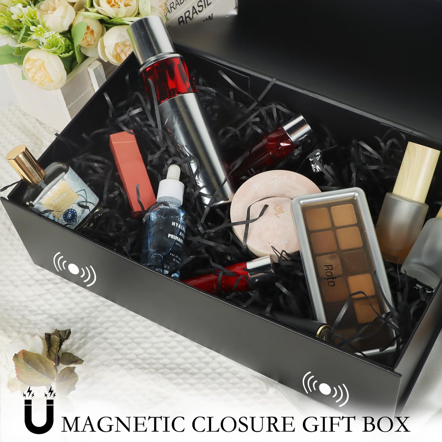 LFBOX Black Gift Box with Magnetic Lids 13.8x8.3x4.4 in, Large Bridesmaid Groomsman Proposal Boxes, Rectangle Storage Box 5 Pack