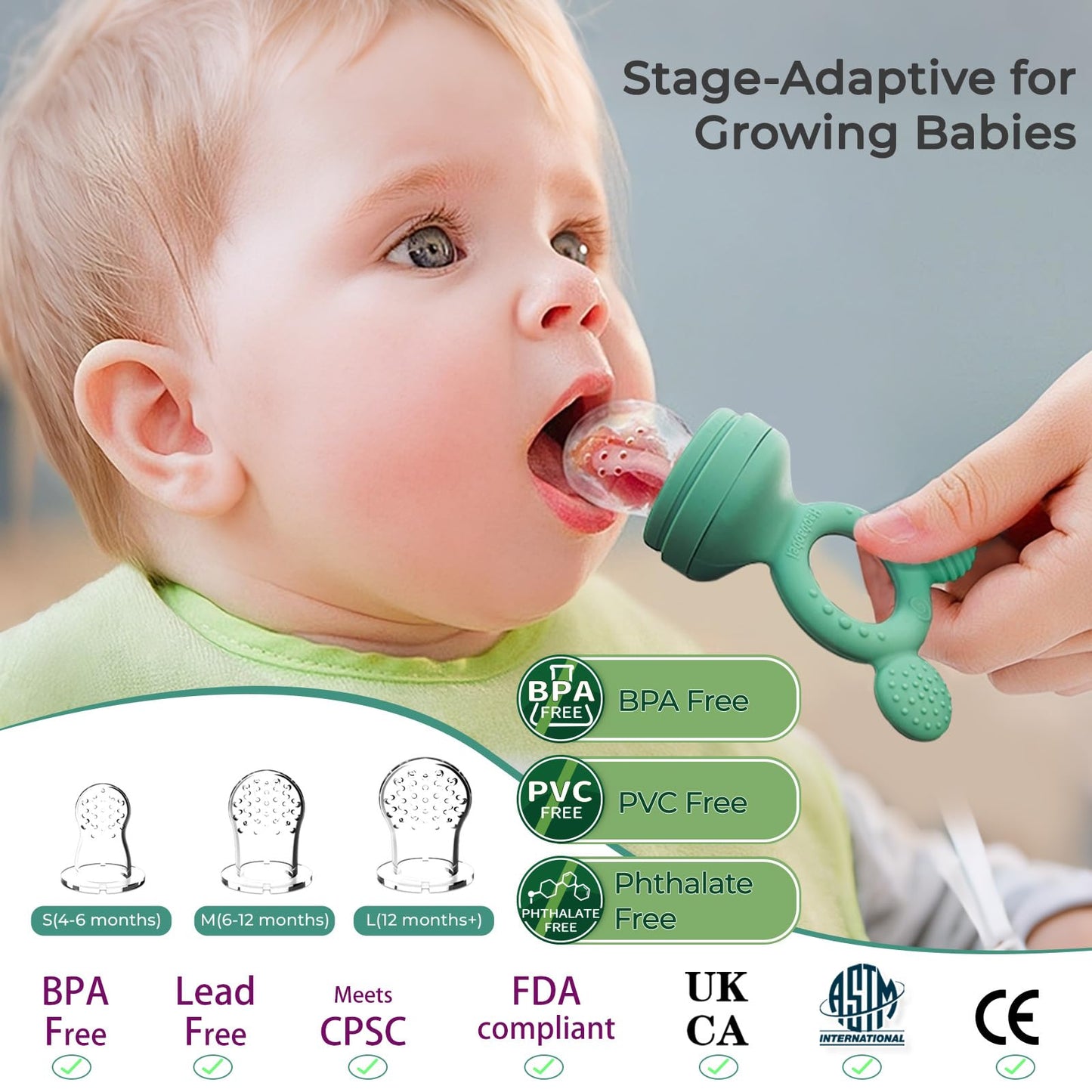 HAOBAOBEI Baby Fruit Feeder 2 Pack with Freezer Tray, 4 Silicone Pouches in 3 Sizes, Breastmilk Popsicle Mold, Food Feeder Pacifier and Silicone Teether for Teething Relief, 4+ Months