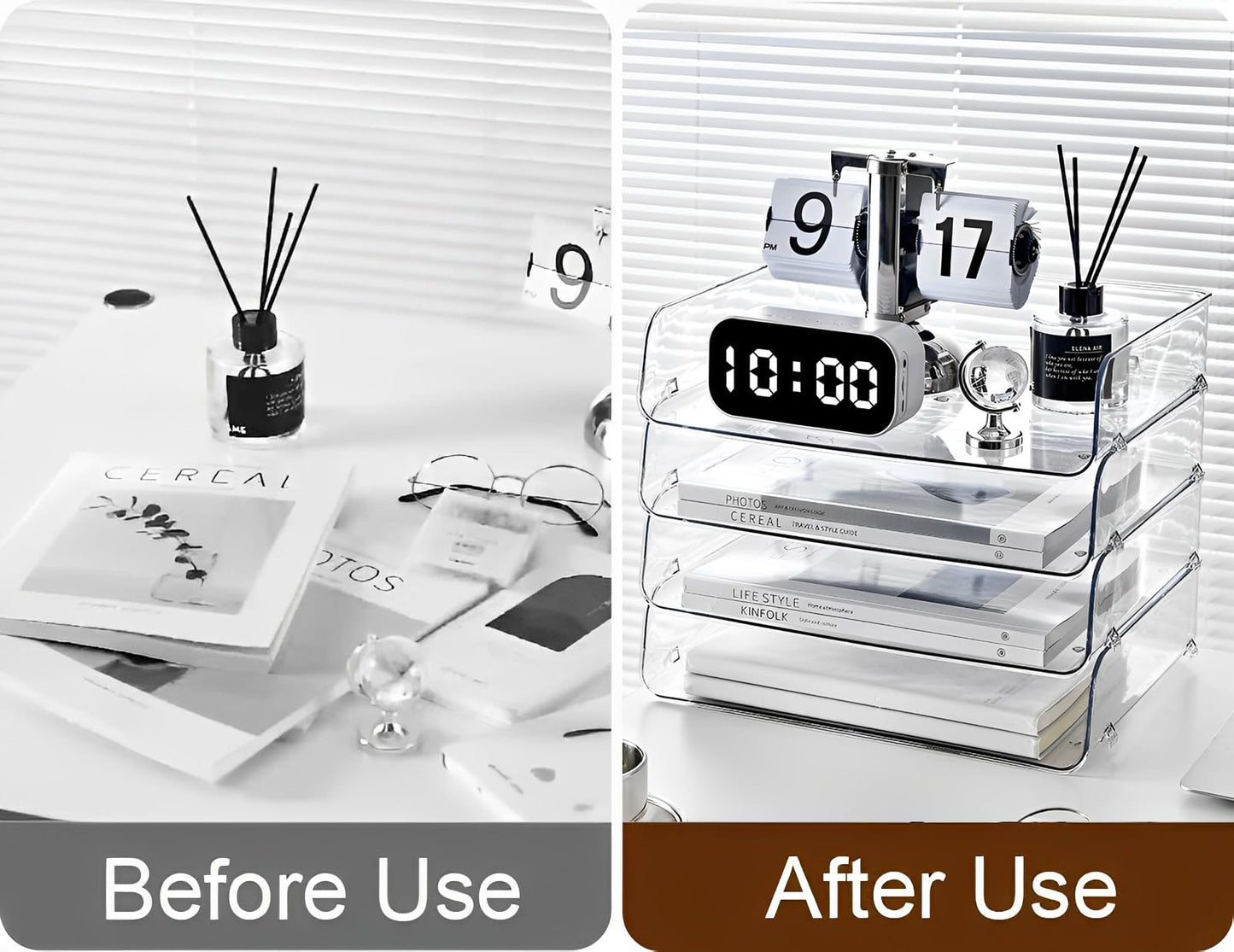 Gagee 4 Pack Paper Organizer for Desk,Stackable Paper Tray Book Holder for Classroom,Office and More,Letter Tray Desk Organizer,Clear