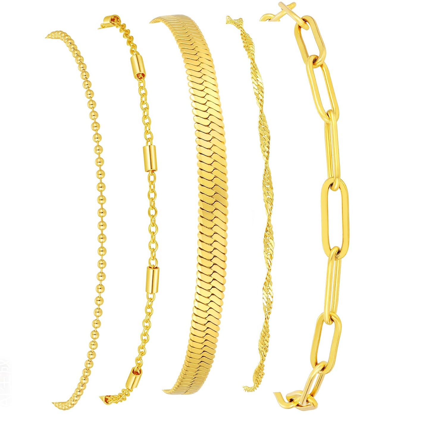 Striviio Gold Bracelets for Women, 14K Gold Plated Stackable Bracelet Stack Set Adjustable Charm Paperclip Chain Snake Link Layered Waterproof Jewelry Sets Gifts