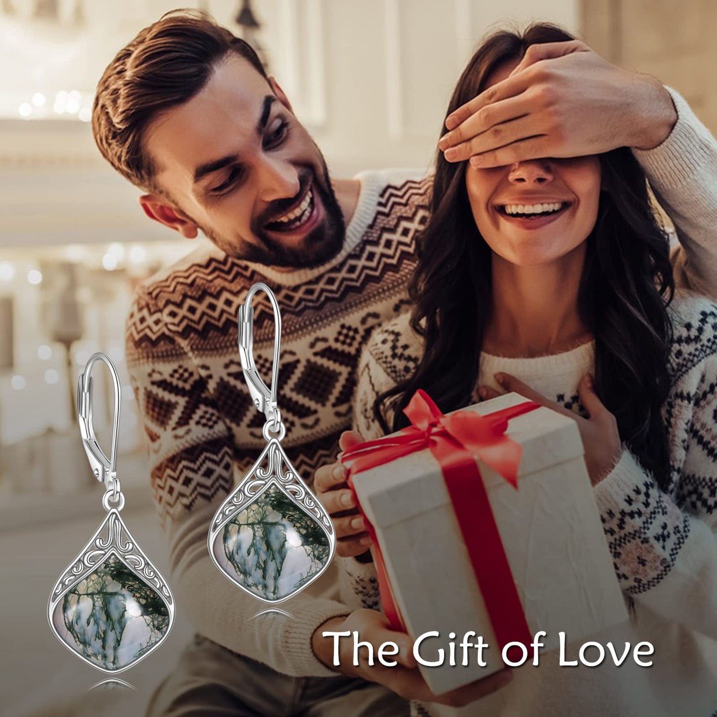 Moss Agate Earrings Sterling Silver Filigree Irish Celtic Teardrop Seaweed Agate Drop Earrings Jewelry Christmas Gifts For Women