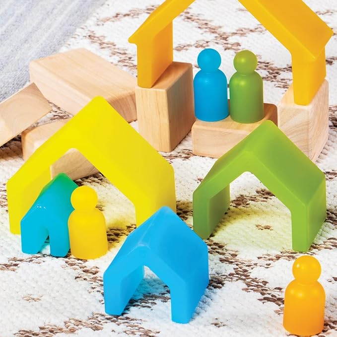 Kaplan Early Learning Discovery People - Natural - 16 Pieces | Toddler Stacking and Sorting, Nesting Toys | Preschool Block Play