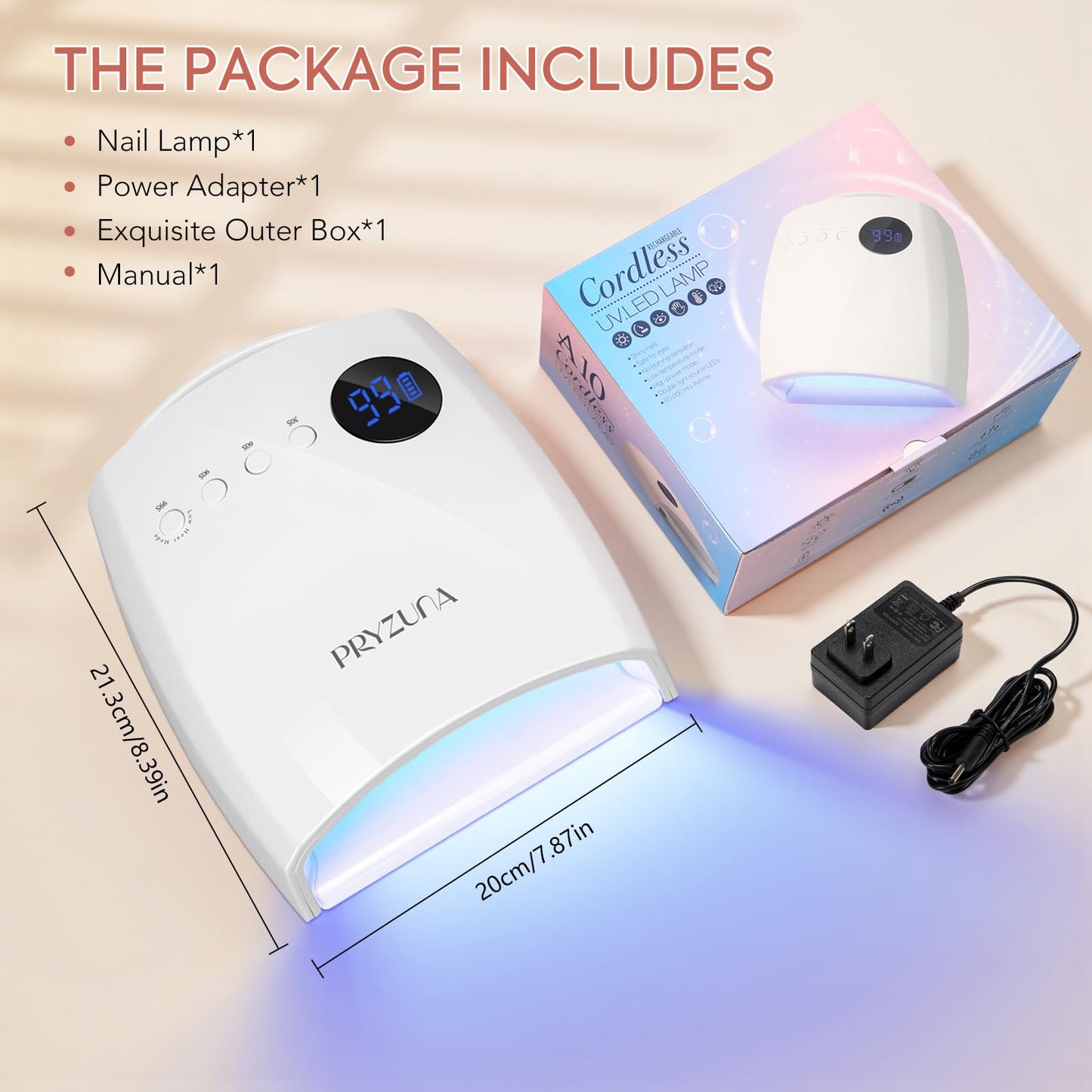 UV LED Nail Lamp, 72W Cordless UV Light for Gel Nails, Professional Fast Curing Rechargeable Nail Dryer with 4 Timers, 45 Beads, Smart Sensor, Retractable Foot Stand, Portable Handle for Salon & Home
