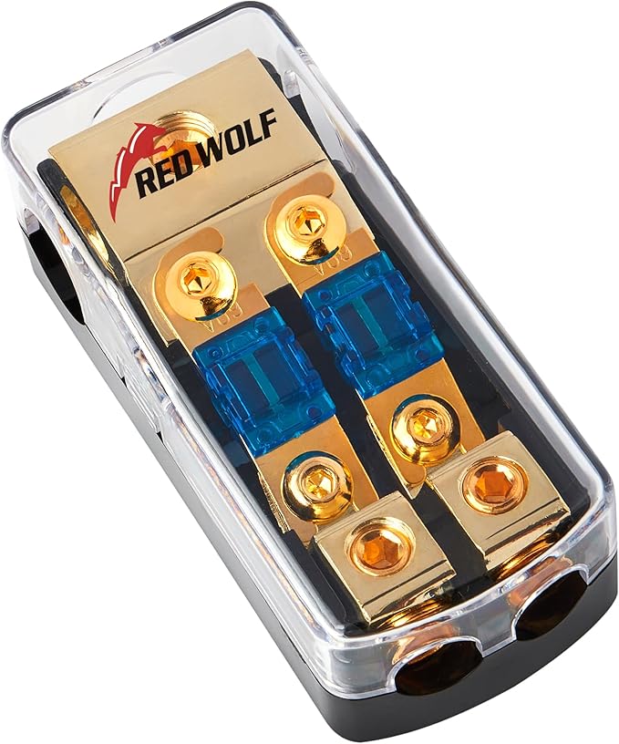 RED WOLF 2 Way Mini ANL Fuse Holder 60A 0/2/4 Gauge Input 4/8 Gauge Output Fuse Distribution Block for Car Boat Trolling Motor Marine Audio Amplifier Stereo Video System