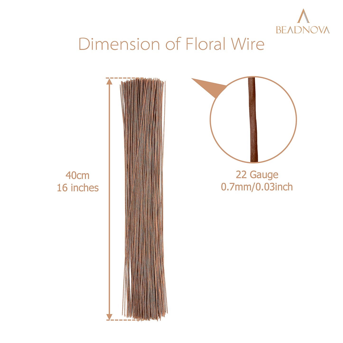 BEADNOVA Fake Flower Stems 200pcs 22 Gauge Floral Wire Stems Flower Wire for Crafts Arrangement Florist DIY Bouquet (Brown, 200 Pcs)