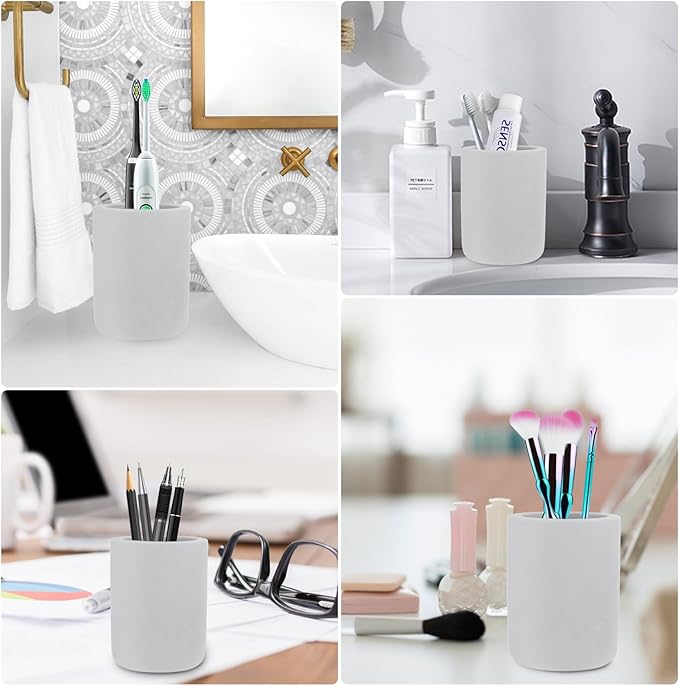 Diatomite Toothbrush Holder, BOJDOPIE Water Absorption Quick Drying Bathroom Countertop Organizer, Stand Cup for Toothpaste Makeup Brushes Razors (Light Grey)