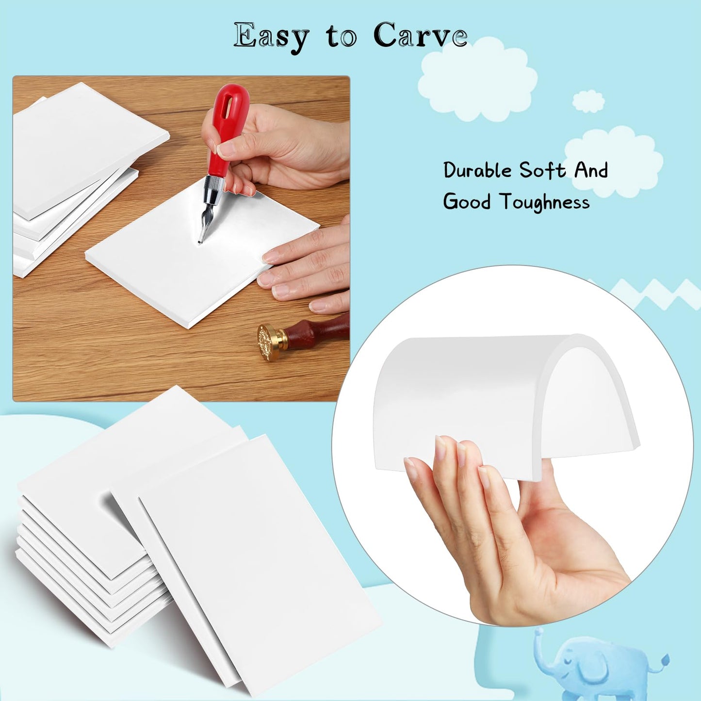 Frienda 40 Pcs 4"x6" Rubber Carving Blocks Linoleum Block Stamp Making Kit Soft Rubber Carved Brick for Stamp Maker Printmaking Supplies Craft Project(White)