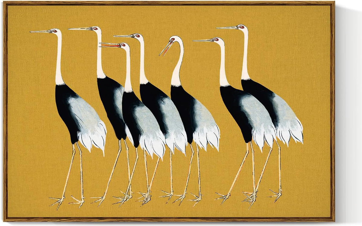 VIYYIEA Framed Wall Art Decor for Living Room Seven Cranes Art Wall Decorations Canvas Prints Vintage Painting Pictures Rustic Bathroom Decor Farmhouse Artwork for Bedroom Kitchen Office - 36L x 24W