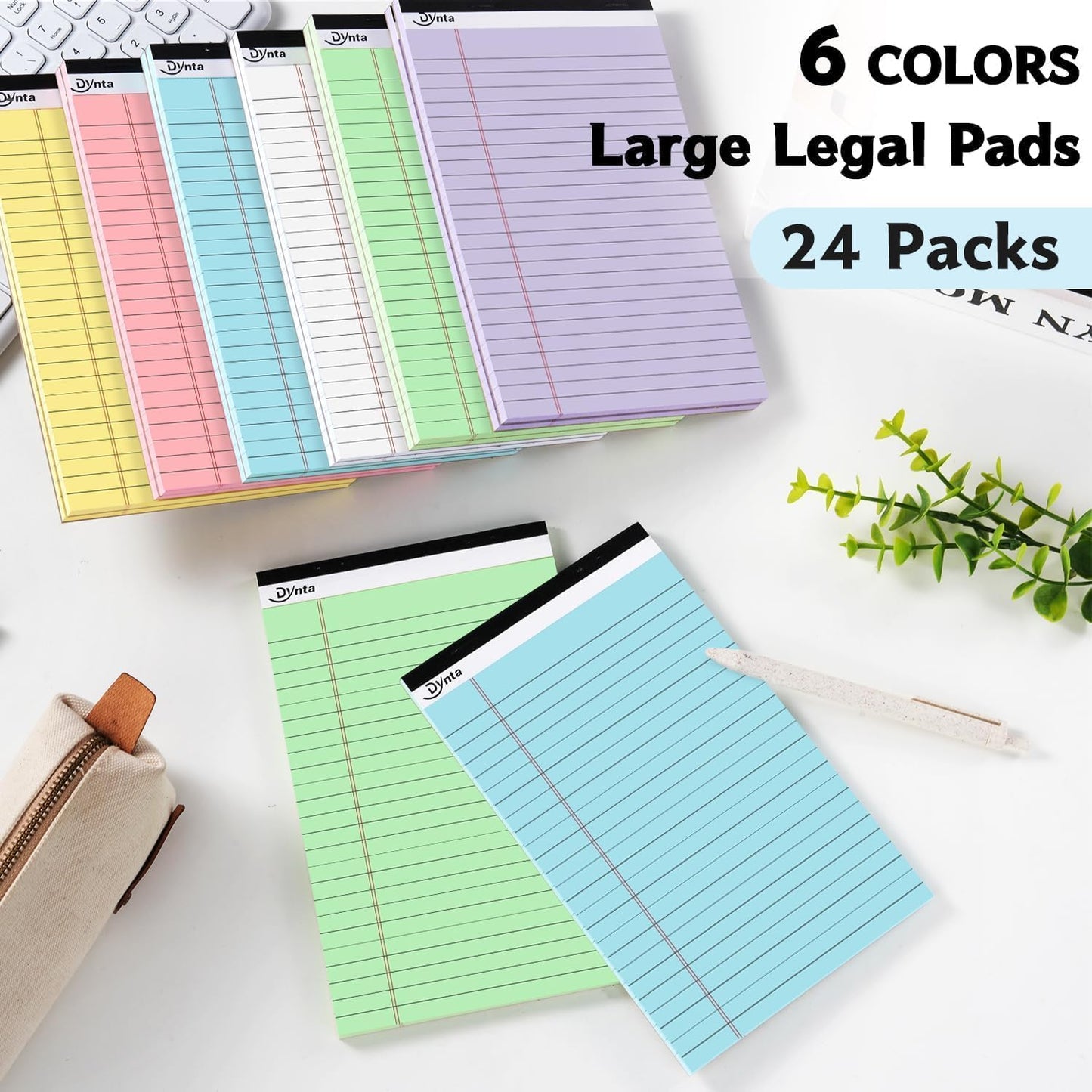 Dynta 24 Pcs 5x8 Note Pads, 1080 Sheets College Ruled Small Writing Pads, 80GSM Heavyweight Colored Paper, 45 Sheets Per Notepad