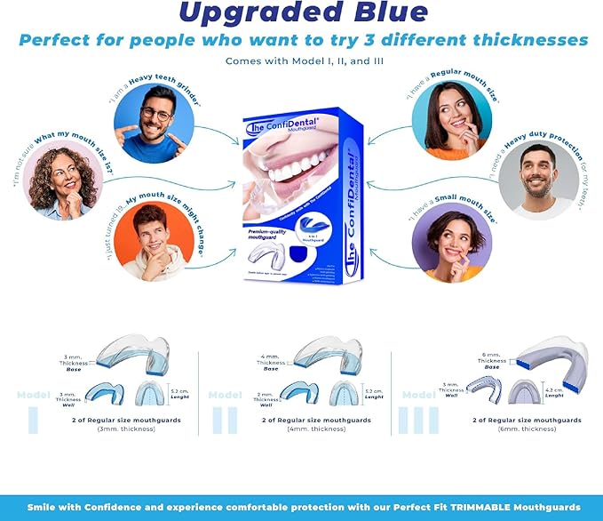 The ConfiDental Mouth Guard for Grinding Teeth at Night - 3 Models Pack of 6 Moldable Dental Night Guards for Teeth Grinding and Clenching Teeth Grinding Mouth Guard for Sleep