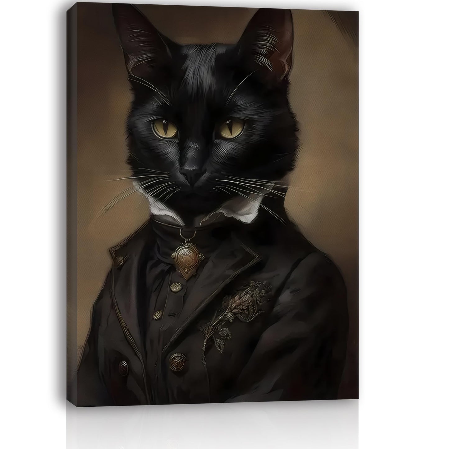 Black Cat Canvas Framed Wall Art Poster 11.5x15 Inch - Gothic Bathroom Decor, Dark Academia Home & Room Wall Decor Posters for Apartment, Cat Lover Gifts, Halloween Decorations
