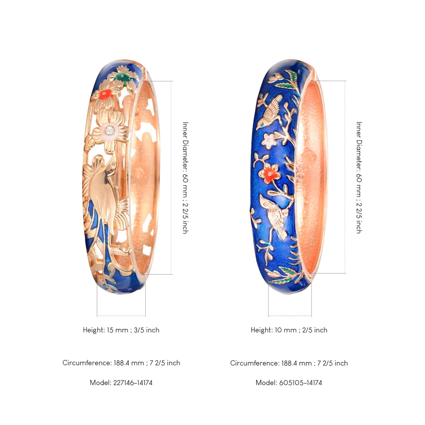 UJOY Colors Handcraft Jewelry Cloisonne Bracelet Enamel Hollowed Bird Spring Hinged Womens Bangles Gifts Box 88A31-55C49 Navy Blue