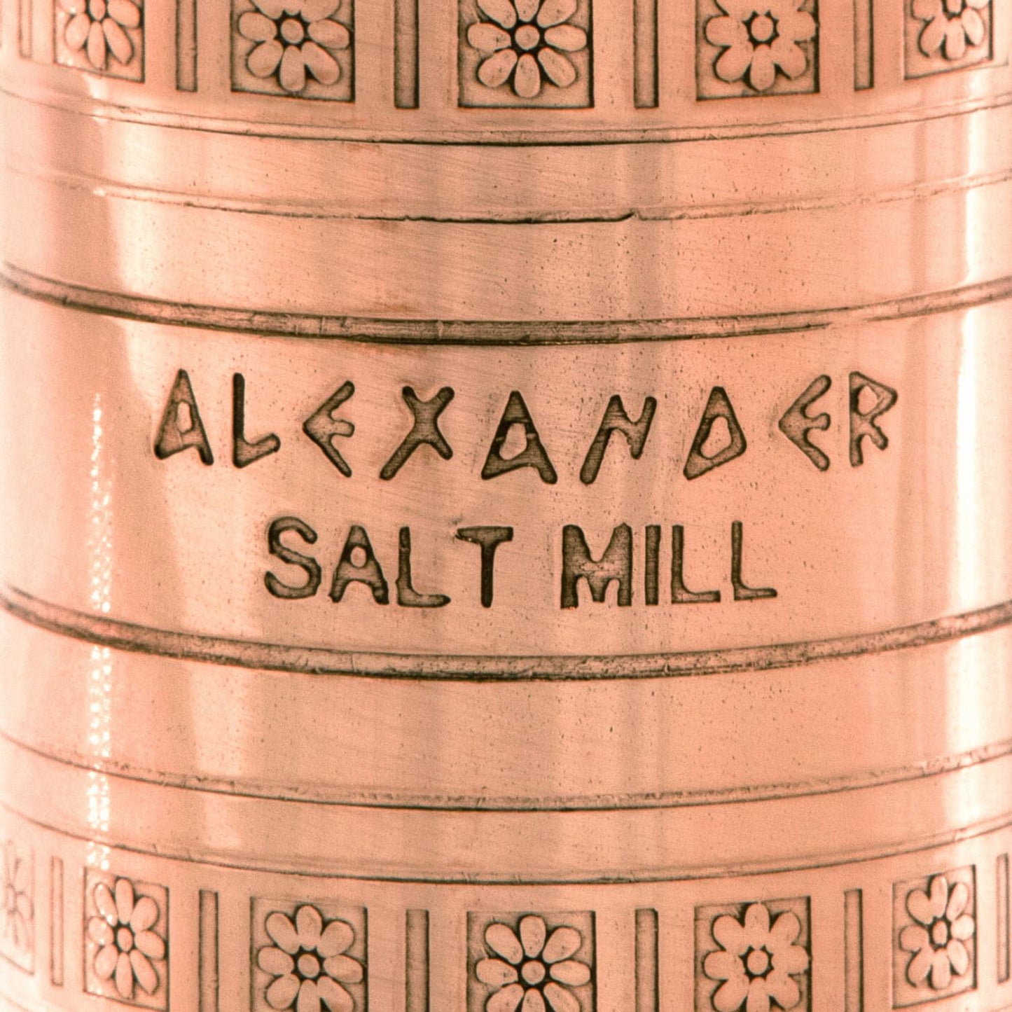 Alexander Home The Original Greek Salt Mill 9 Inch Tall | European Salt Mill Grinder with Crank Handle | Manual Salt Grinder | Salt Refillable - Copper
