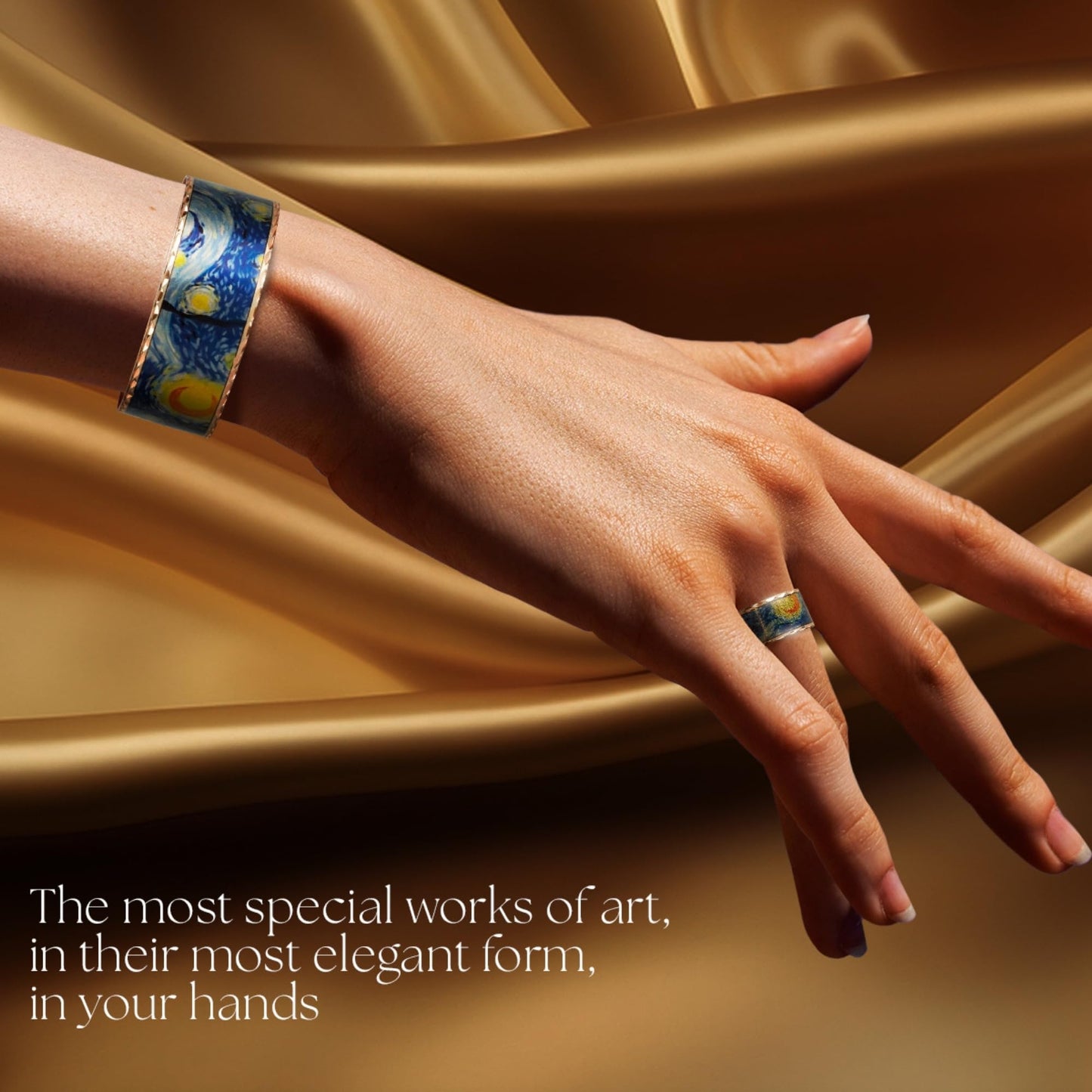 Moreni Copper Bracelet for Women with Wooden Gift Box – Art-Inspired Elegant & Timeless Handmade Jewelry Gift (Starry Night – Bracelet with Ring)