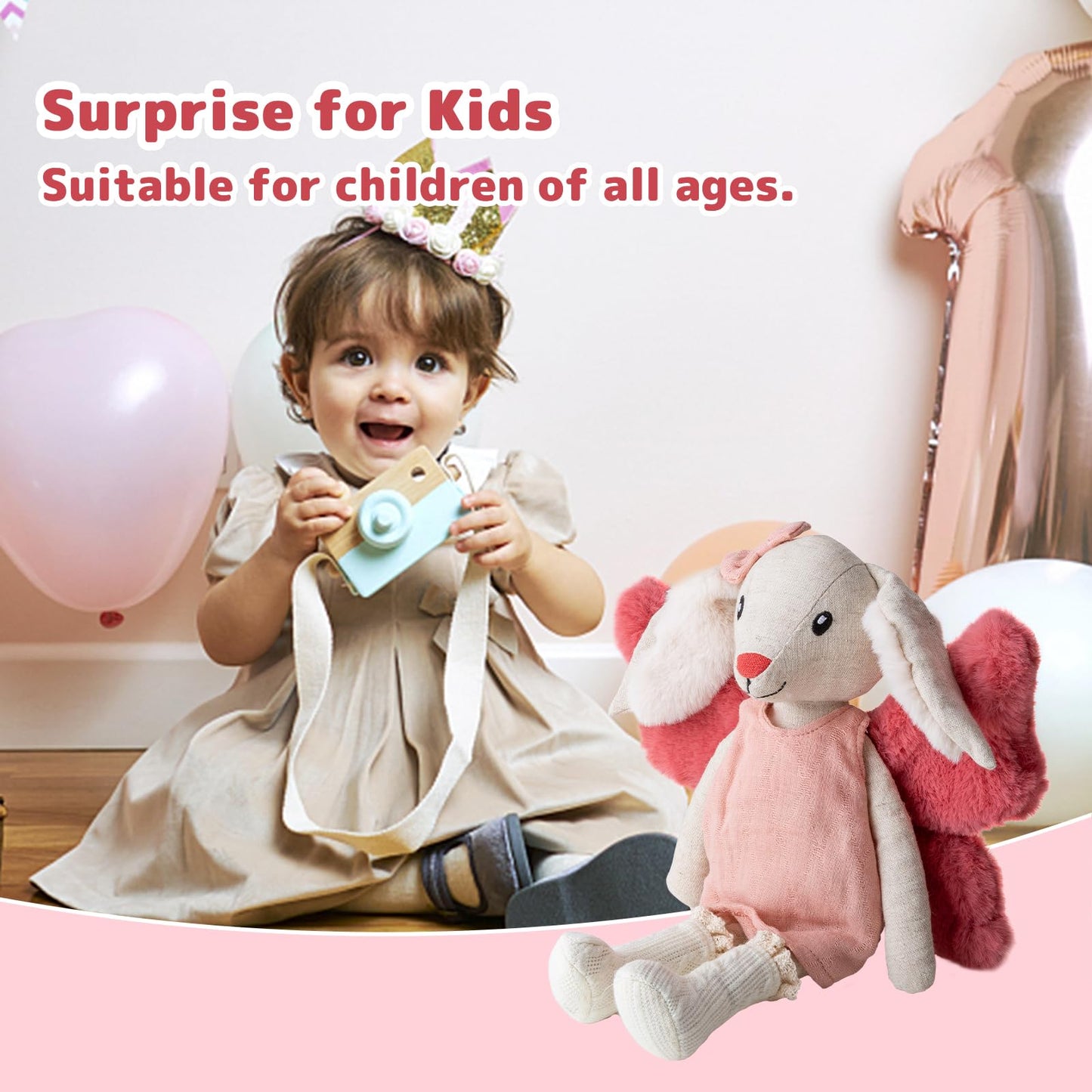 CUDDLE CORNER 11" Easter Bunny Plush Toy with Wings, Linen Cotton Stuffed Rabbit Animal, Easter Decor Plush Figure, Bunny Stuffed Animal Gift for Baby