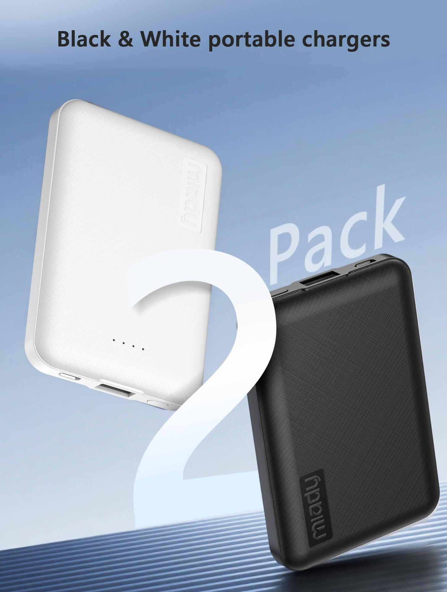 Miady 2-Pack 5000mAh Mini Portable Charger, 5V 2.4A USB-C Output Fast Charging Power Bank for Travel Small Battery Pack Compatible with iPhone 17/16/15 Galaxy S24/S22 iPad Android etc (2 Black)