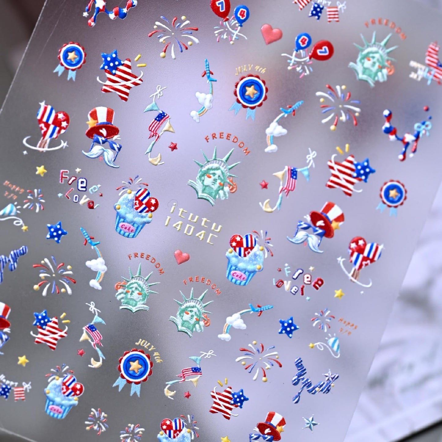 Independence Day Nail Stickers Firework Nail Art Stickers 5D Embossed Nail Decals Self Adhesive with Design Nails Charms Supply Decoration for Women