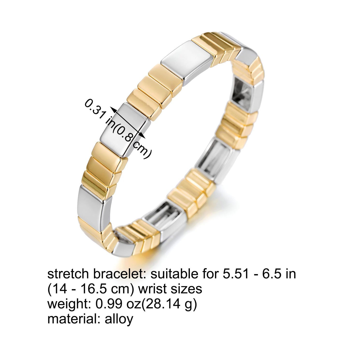 AOLIMI 18k Gold Plated and Silver Bracelet for Women Trendy Two Tone Square Stretch Bracelets Stackable Jewelry