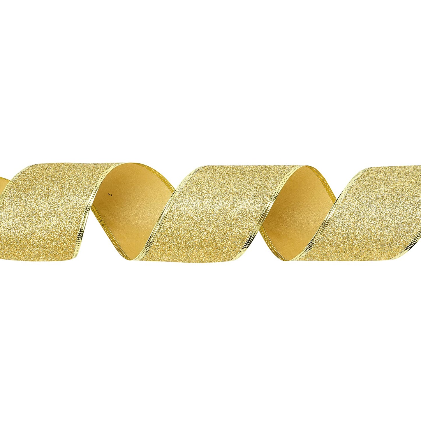 MEEDEE Gold Wired Ribbon 2.5 Inch Metallic Thick Glitter Ribbon by 25 Yards for Christmas Tree Decoration, Garland, Wreath Supplies