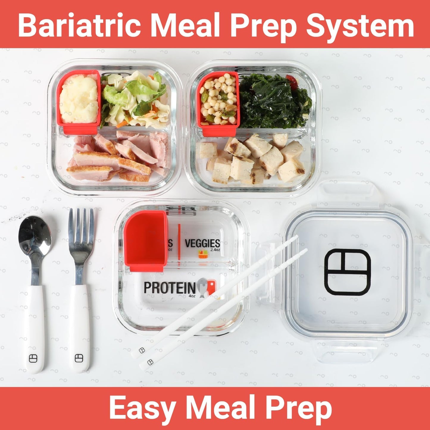 BariBowl Portion Control Containers for Bariatric Meals – 8 oz Glass Meal Prep Containers with Two 4 oz Compartments and Lids (3 Pack), Reusable Bento Lunch Boxes