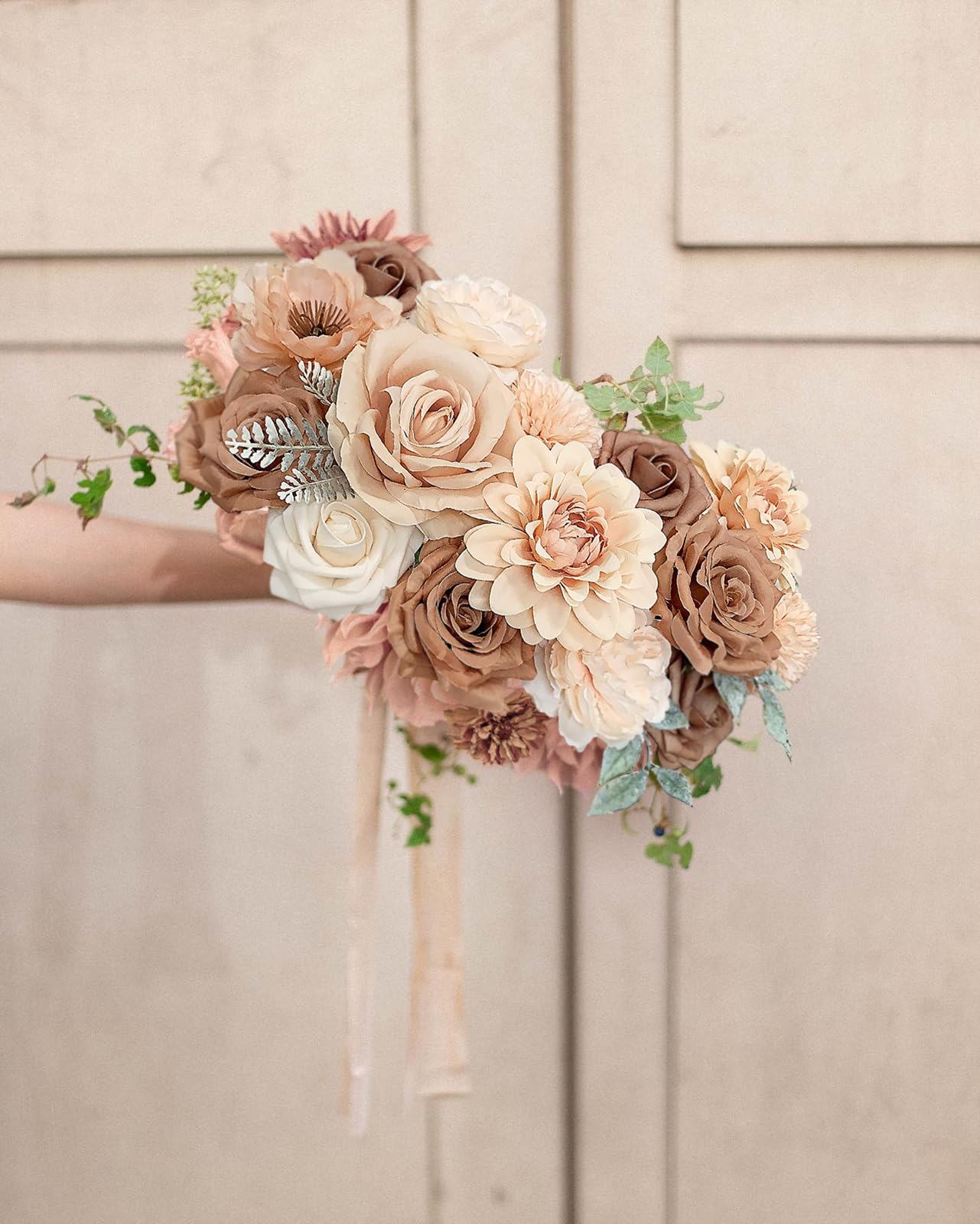 FACINOC Roses Artificial Flowers Nude Fake Flower for DIY Wedding Bouquet Bridal Baby Shower Decorations Party Table Centerpieces Cake Decorating Silk Floral Arrangement Home Decor Indoor Beige