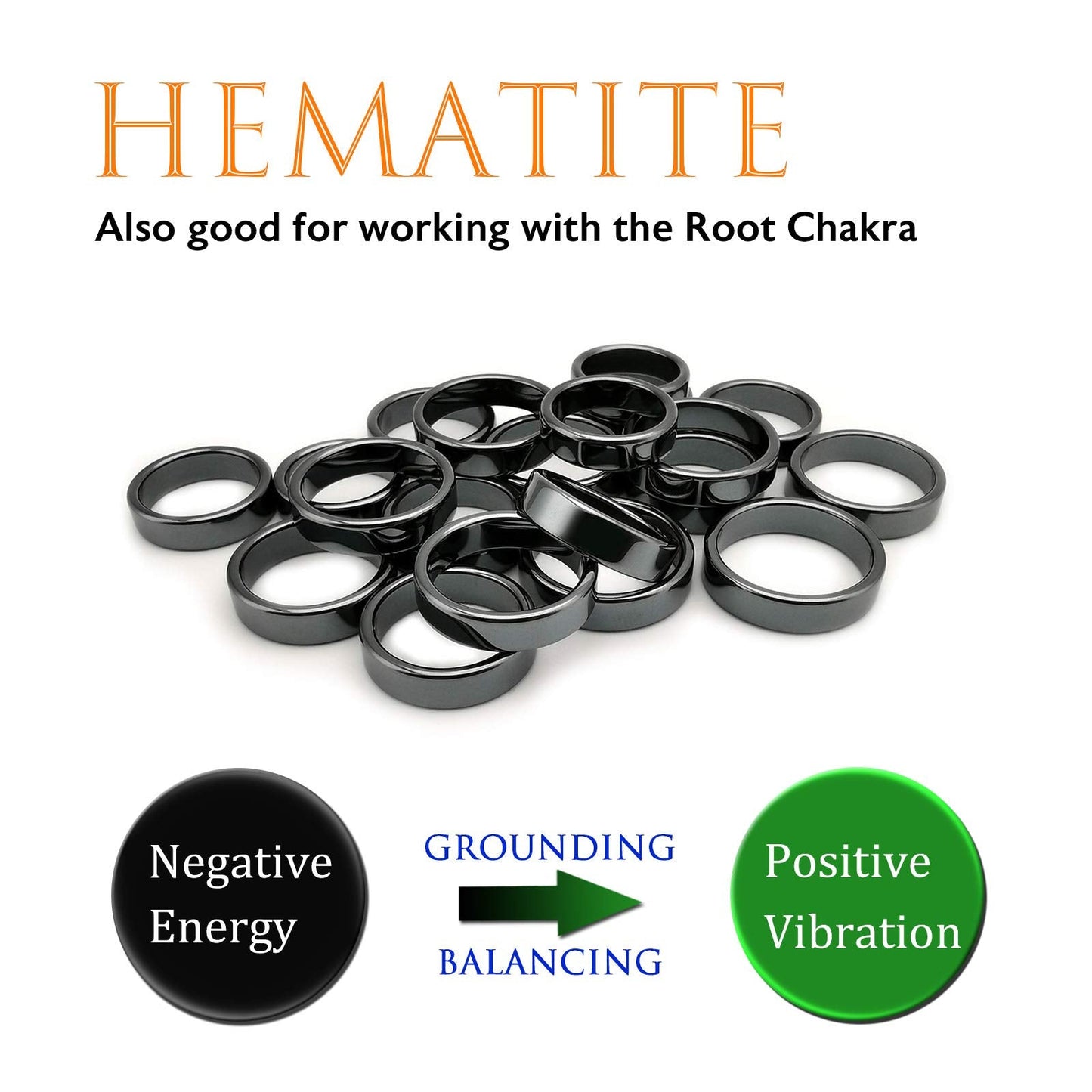 Morchic 20Pcs Pack Hematite Stone Rings for Women & Men, Unisex Flat Band Set (6mm Width) - Mixed Sizes 6-12, Chakra Balancing, Polished Gemstone, Gift Ready