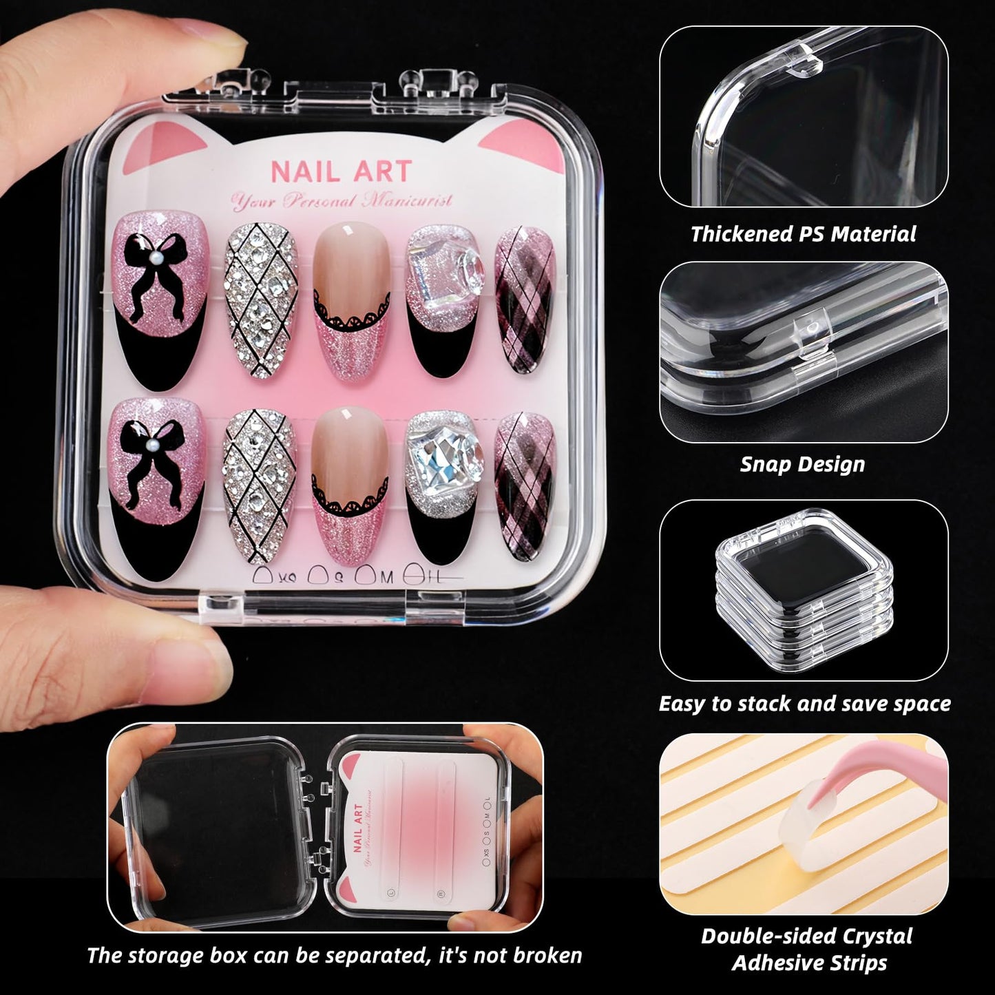 Sopoloray 30 Set Press On Nail Display Box with Adhesive Tape and Card,Acrylic Nail Organizer Storage Case for Artificial Nail Packaging,Nail Salon Display Commercial Use