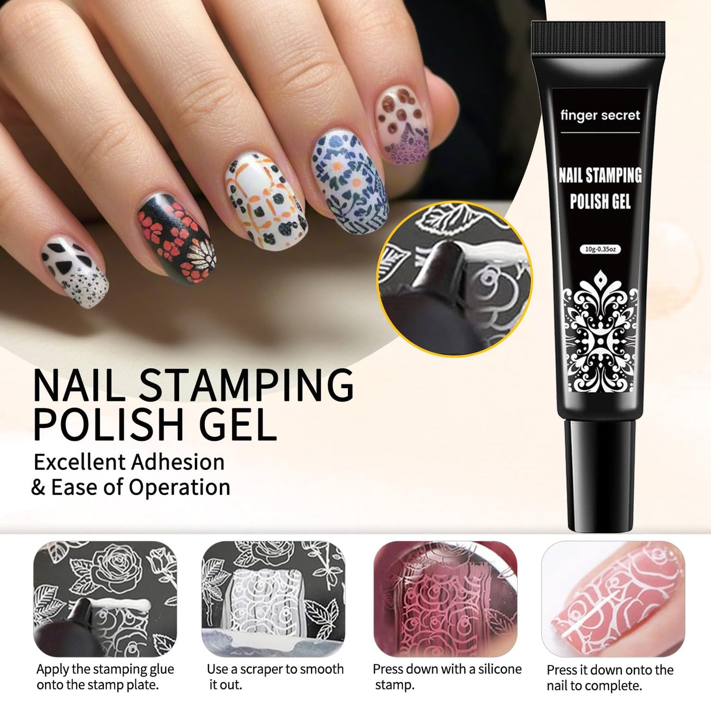 Nail Stamping Gel Polish Kit 4pcs Templates 8 Colors Nail Stamping Polish Gel Unleash Your Creativity with Our Kit Ideal for Home User and Nail Salon SET1