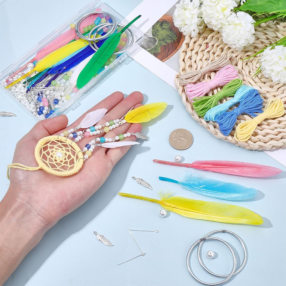 SUNNYCLUE DIY 6 Sets Dreamcatcher Kit Feather Dreamcatchers with Video Tutorials Wall Hanging Feathers Glass Beads Bohemian Ornament Making Kit for Car Mirror Home Decor Beginner Craft Handmade Gift