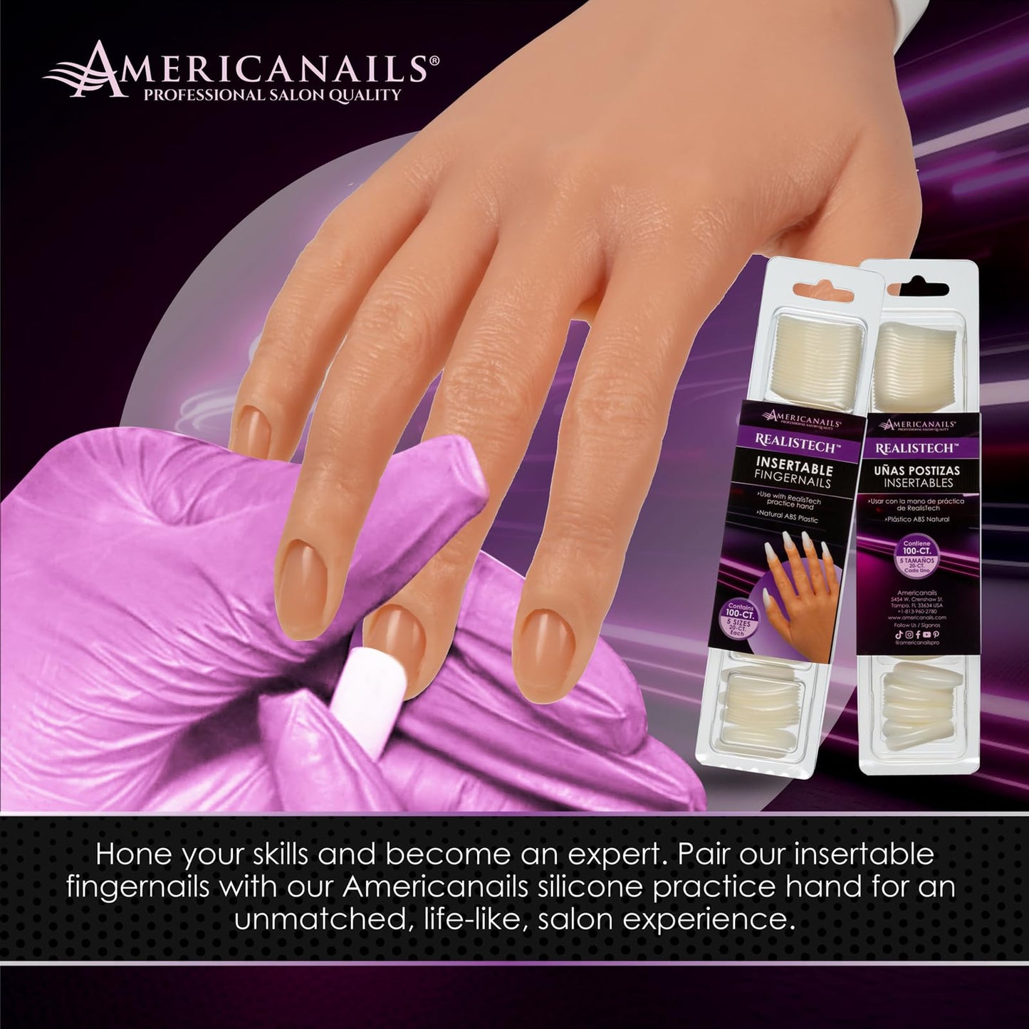 Americanails RealisTech Practice Hand Insertable Fingernails 100ct