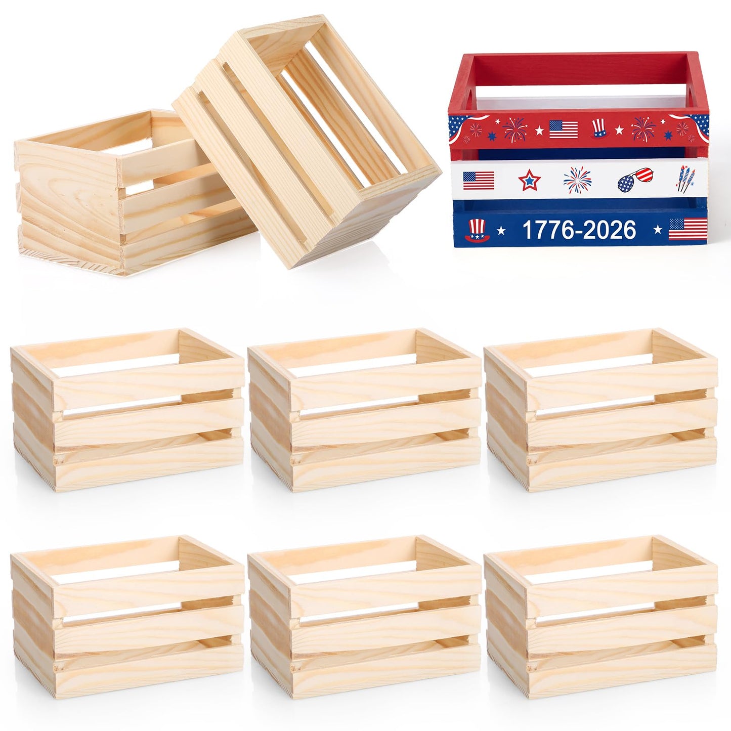 Roowest 6 Pcs Wood Crate Decoration Sets Mini Storage 5" Farmhouse Table Centerpiece Decor Kit for Spring Birthday Wedding Home Decor