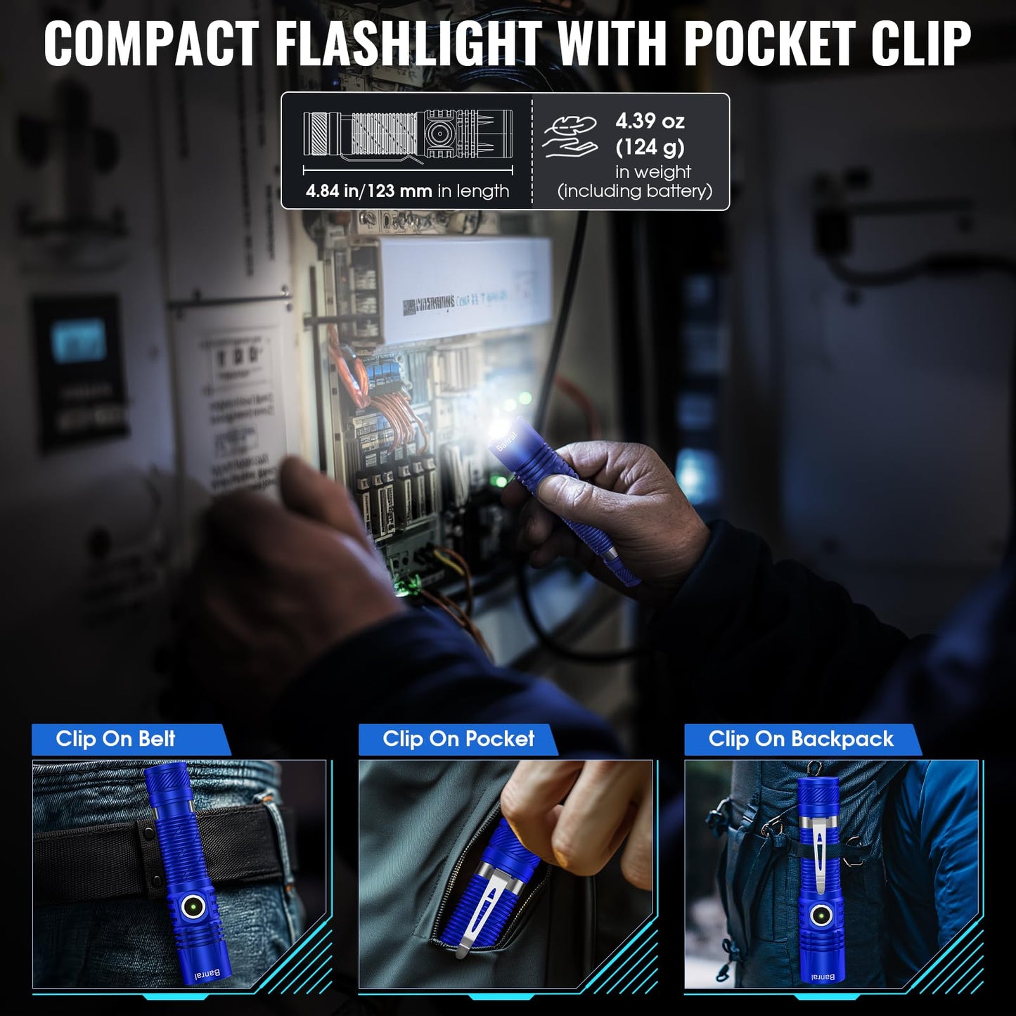 Banral Rechargeable Tactical Flashlights, High Lumens Small Mini USB-C LED Flashlight, Compact EDC Flash Light, 4 Modes&Memory Function, Waterproof Pocket Lights for Home,Camping,Emergency (1, Blue)