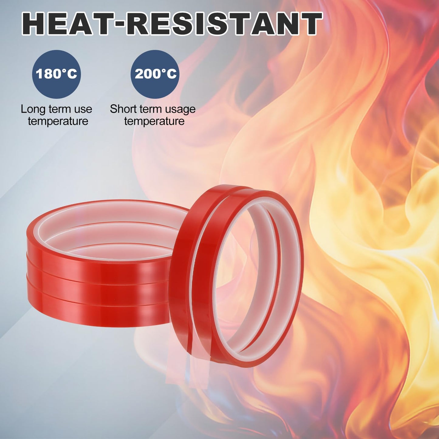 uxcell 10 Rolls Heat Tape, 10mm x 16m(52FT) No Residue High-Temperature Resistant Tape Heat Transfer Tape for Sublimation Electronics 3D Printing Soldering, Red
