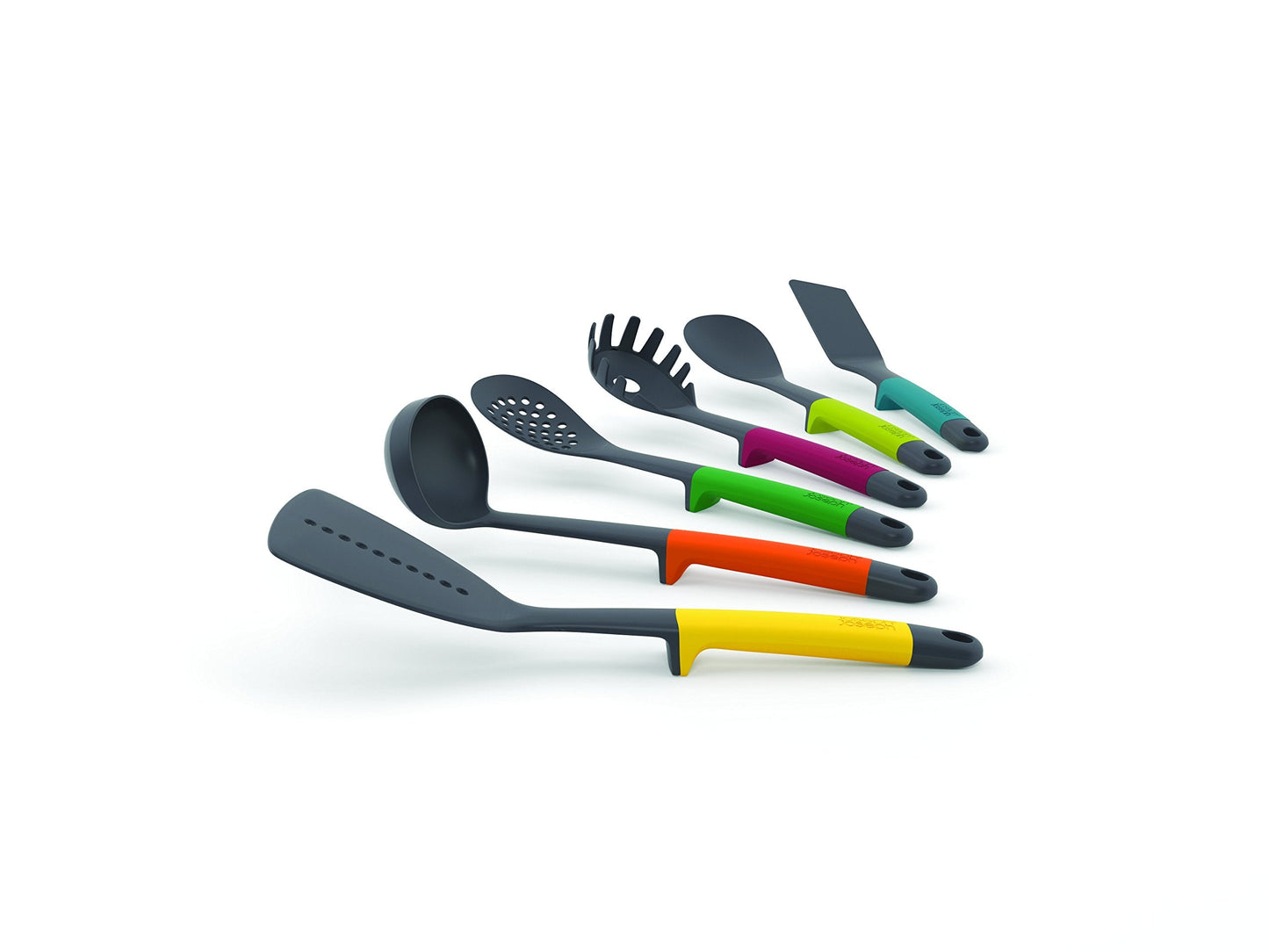 Joseph Joseph Carousel Nylon Kitchen Utensil Tool and Gadget Set with Rotating Storage Stand, 6-Piece Non Stick Tools with Ergonomic Handles, Multicolor