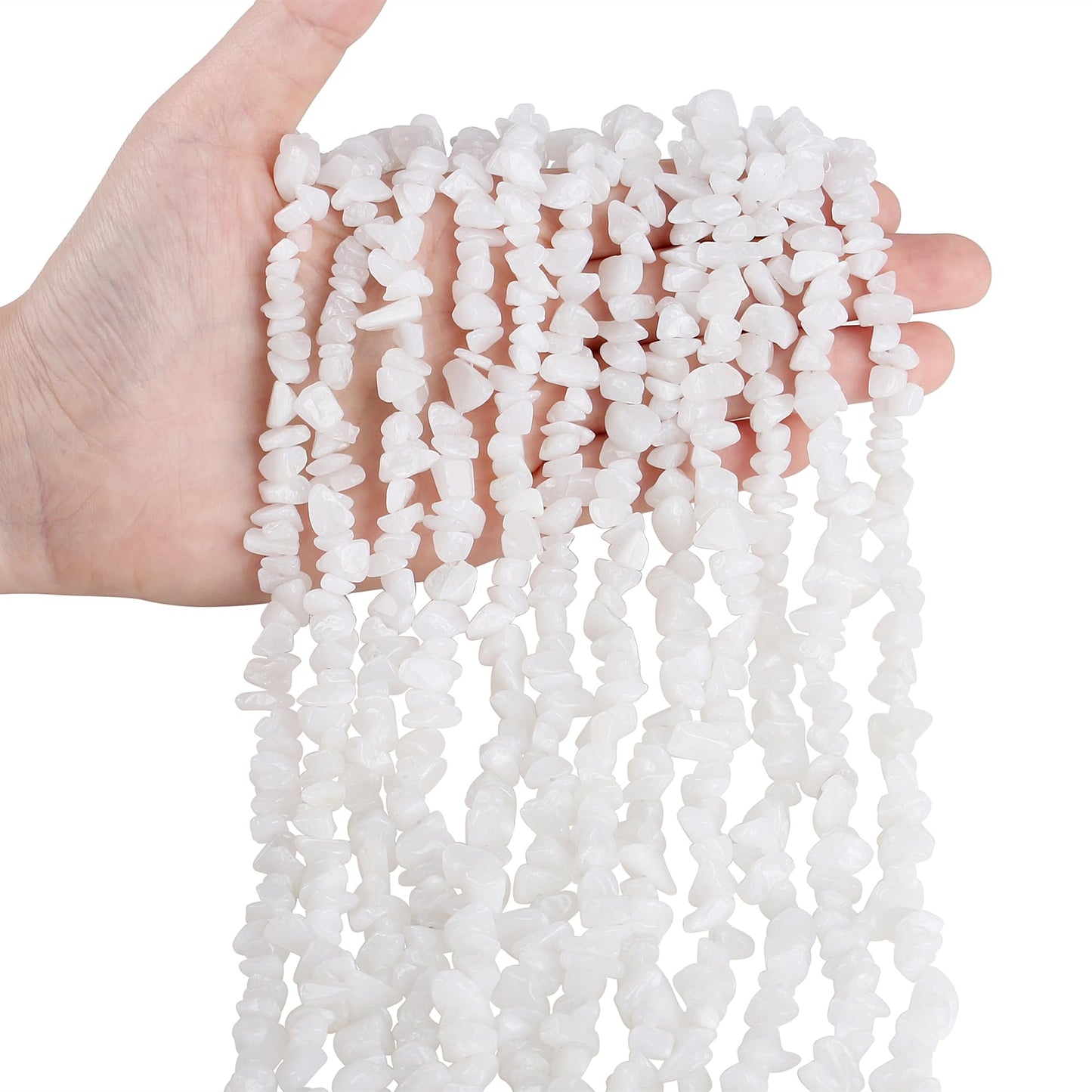 ZHIYUXI 400pcs White Jade Beads 5-8mm Crystals Gemstones for Bracelet Making 2 Strands Irregular Stone Loose Rocks Bead for Jewelry Making Hole Drilled Natural Chips DIY Necklace Craft Gifts