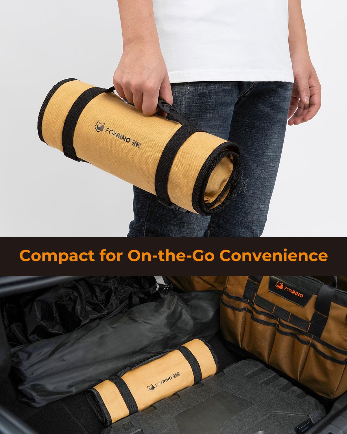Foxrino Tool Roll, Heavy Duty Tool Roll Bag Organizer, Roll Up Tool Pouch with 20 + 1 Pocket, Gifts for Men Father Dad Mechanic, Brown