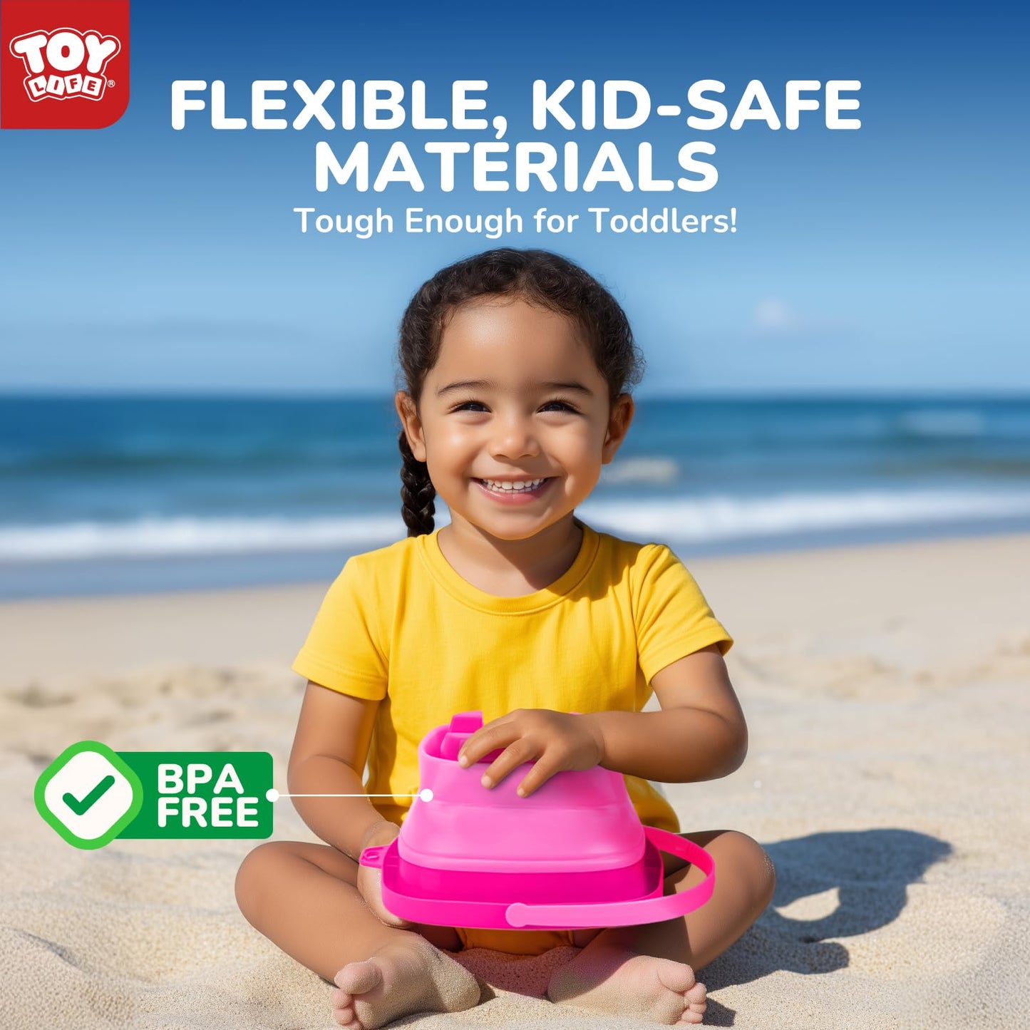 TOY Life 41 Pcs Beach Toys for Kids Ages 4-8 Collapsible Sand Toys Toddlers with Silicone Bucket Shovels & Sand Castle Building Kit Molds, Sandbox Toy Travel, Beach Party, Fishing, Summer Activities