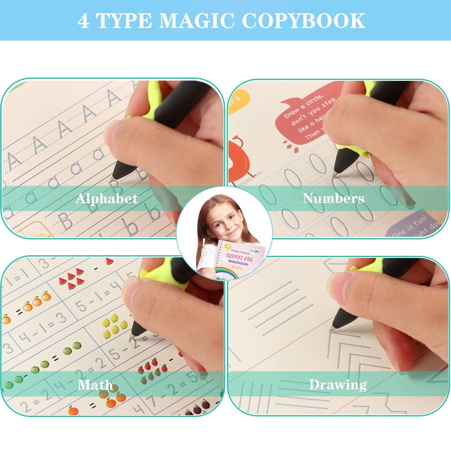 AALGO Handwriting Book Practice for Kids,Reusable Grooved Handwriting Books, Writing Practice for Kids Age 3-5