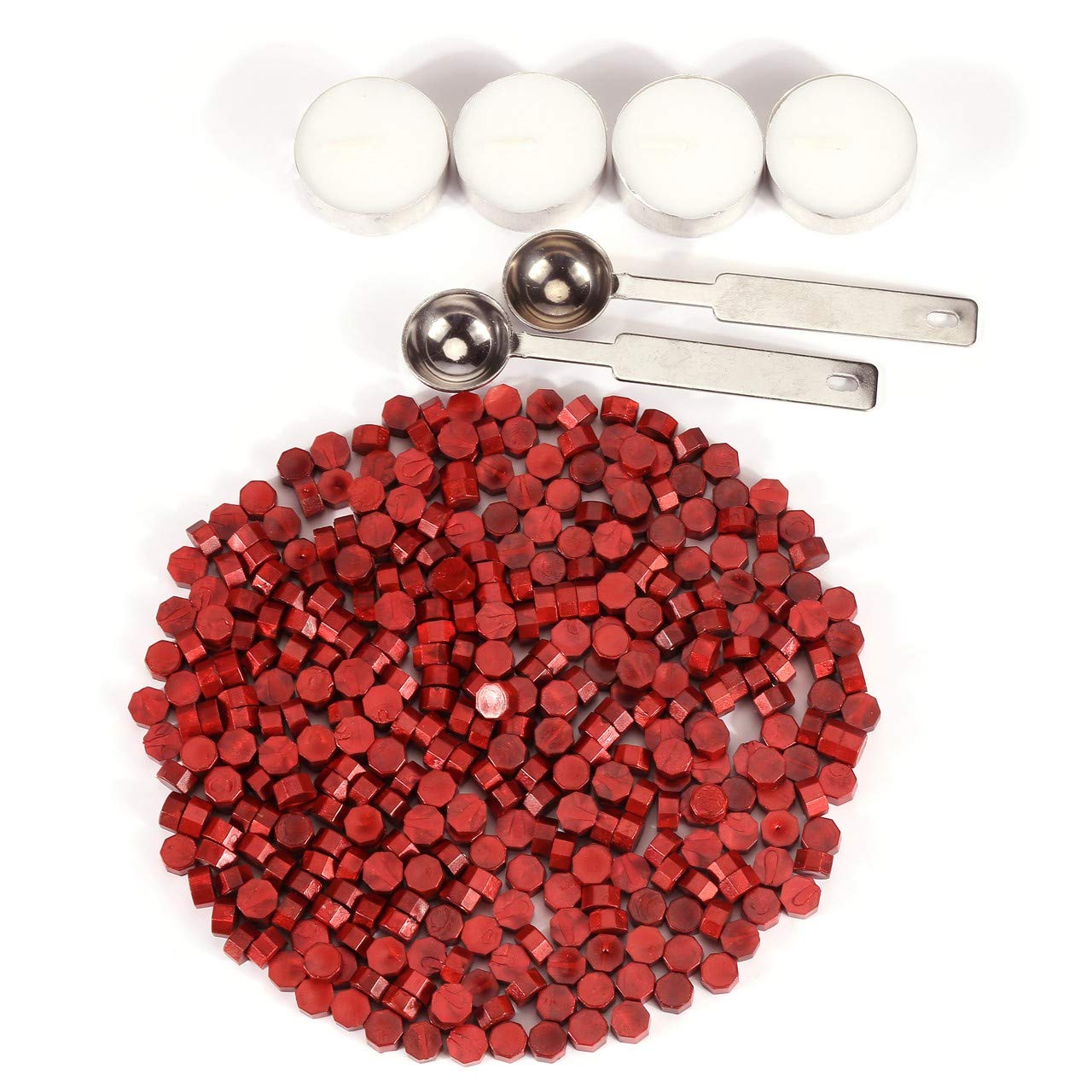 Yoption 360 Pcs Antique Wine Red Sealing Wax Beads Set for Wax Seal Stamp with Candles and Melting Spoon