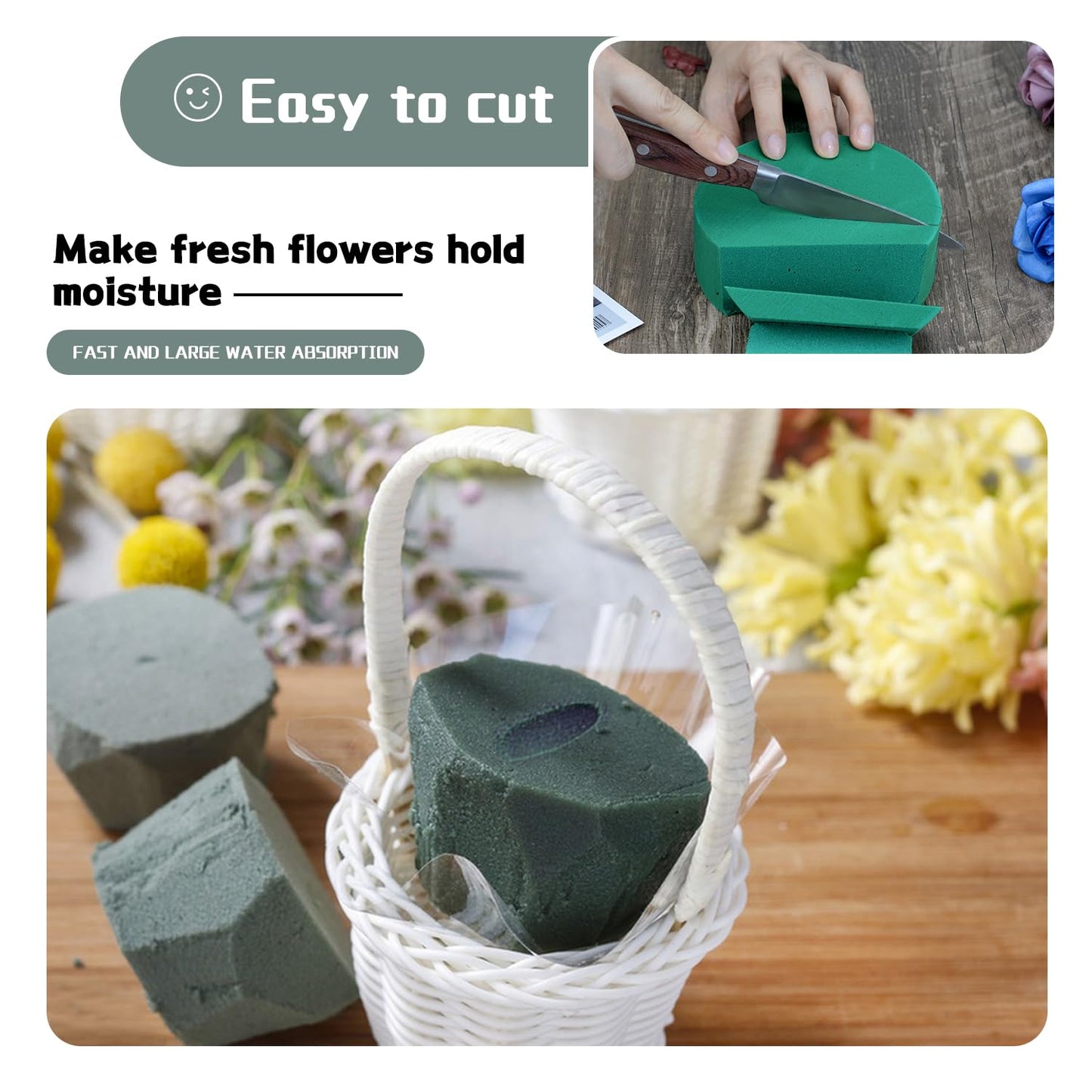 Large Floral Foam Round 6'' SUPKING Flower Foam 4Pcs Florist Foam Blocks Wet Dry Green Foam for Artificial and Fresh Flower Arrangement