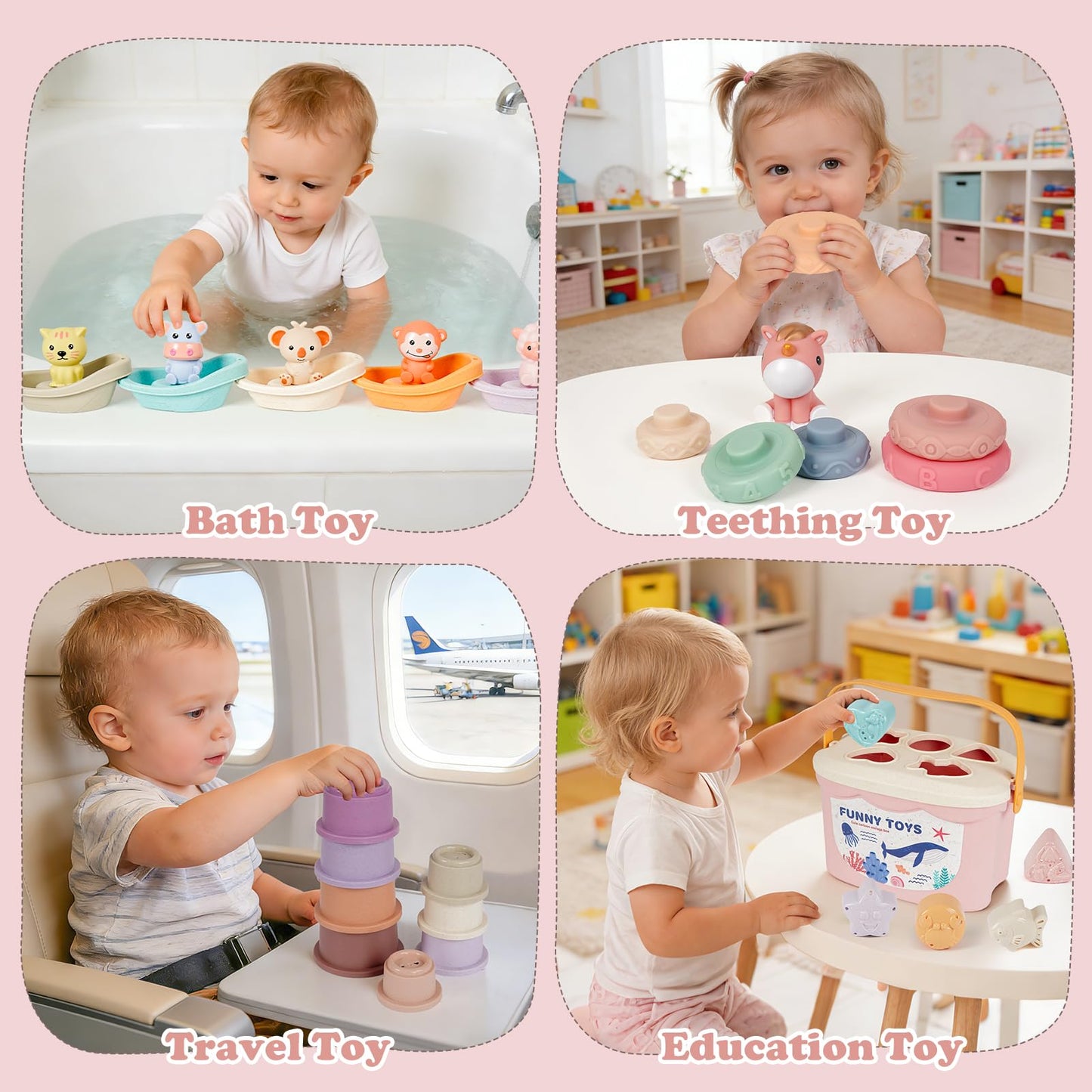 FUNWEGOT Montessori Baby Toys for Infants 6-18 Months Toddler 6–12 Months Shape Sorter Sorting Stacking Toy Sensory Learning Set with Stacking Rings for Babies Birthday Gift