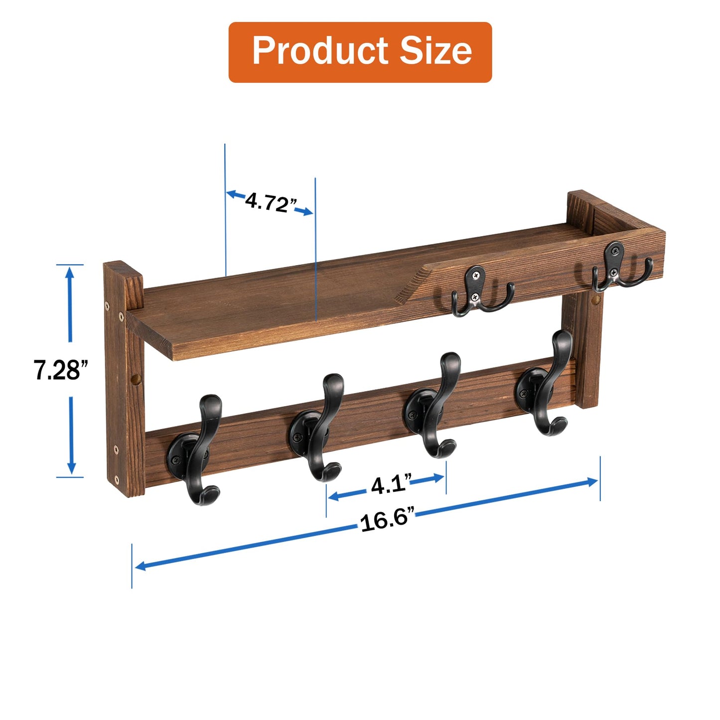 dreampossible Coat Rack Wall Mount with Shelf, Coat Hanger Wall Mount with Key Hooks and Mail Holder, Wood Entryway Floating Shelf with Hooks and Storage, Hat Rack for Wall Key Holder Mail Organizer