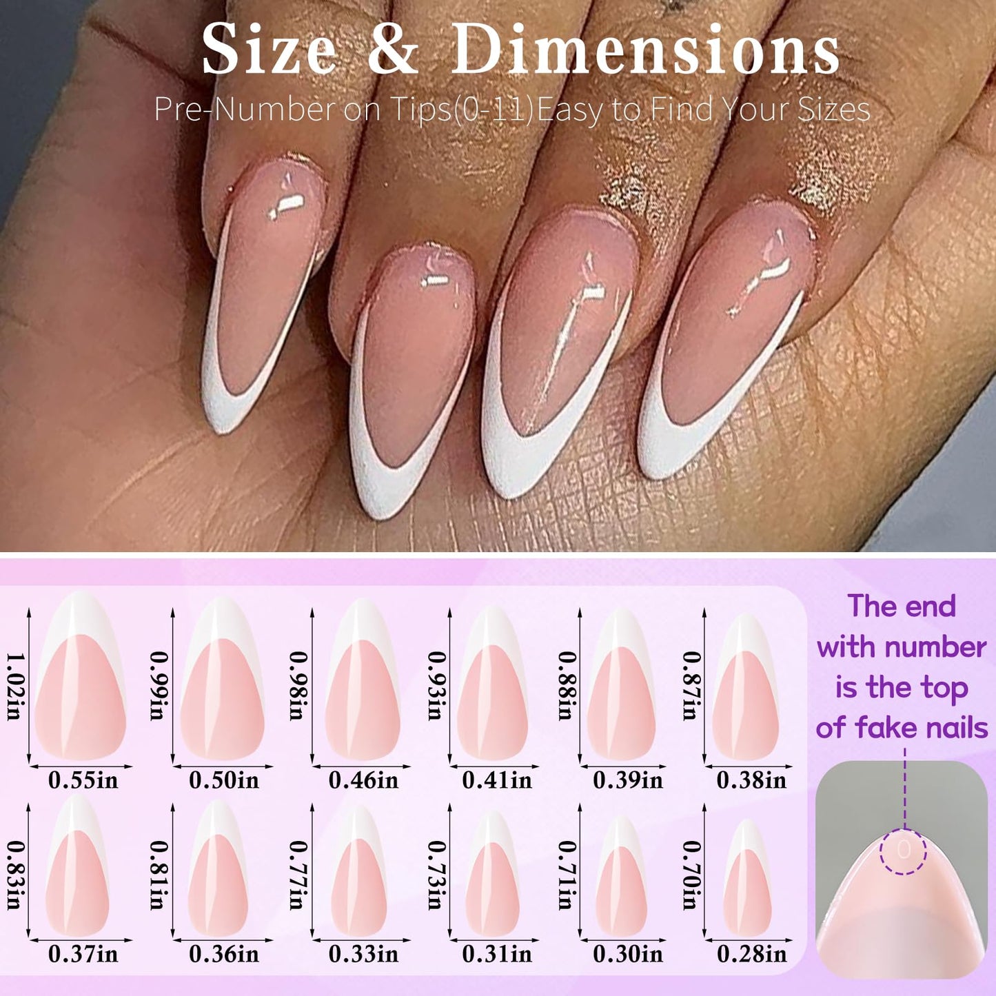 Lifextol 240pc French Tip Press on Nails Medium Fake Nails with Glue & Sticky Tab, Stiletto False Acrylic Nails Press on Nails Almond Nail Tips Stick on Artificial Glue on Nails Press ons Fingernails