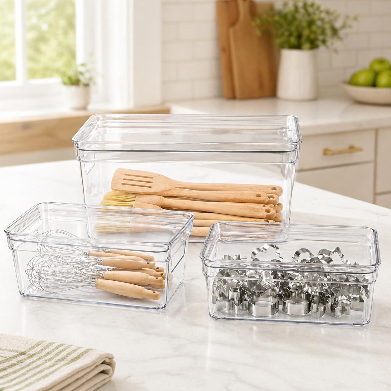 Yomjarl Baking Supplies Storage Containers 3Pc,Baking Kits with Handles&Lid for Adult,Stackable Bakeware Organizer Storage Bins,BPA Free Baking Accessories,Kitchen,Pantry Storage and Organization Box